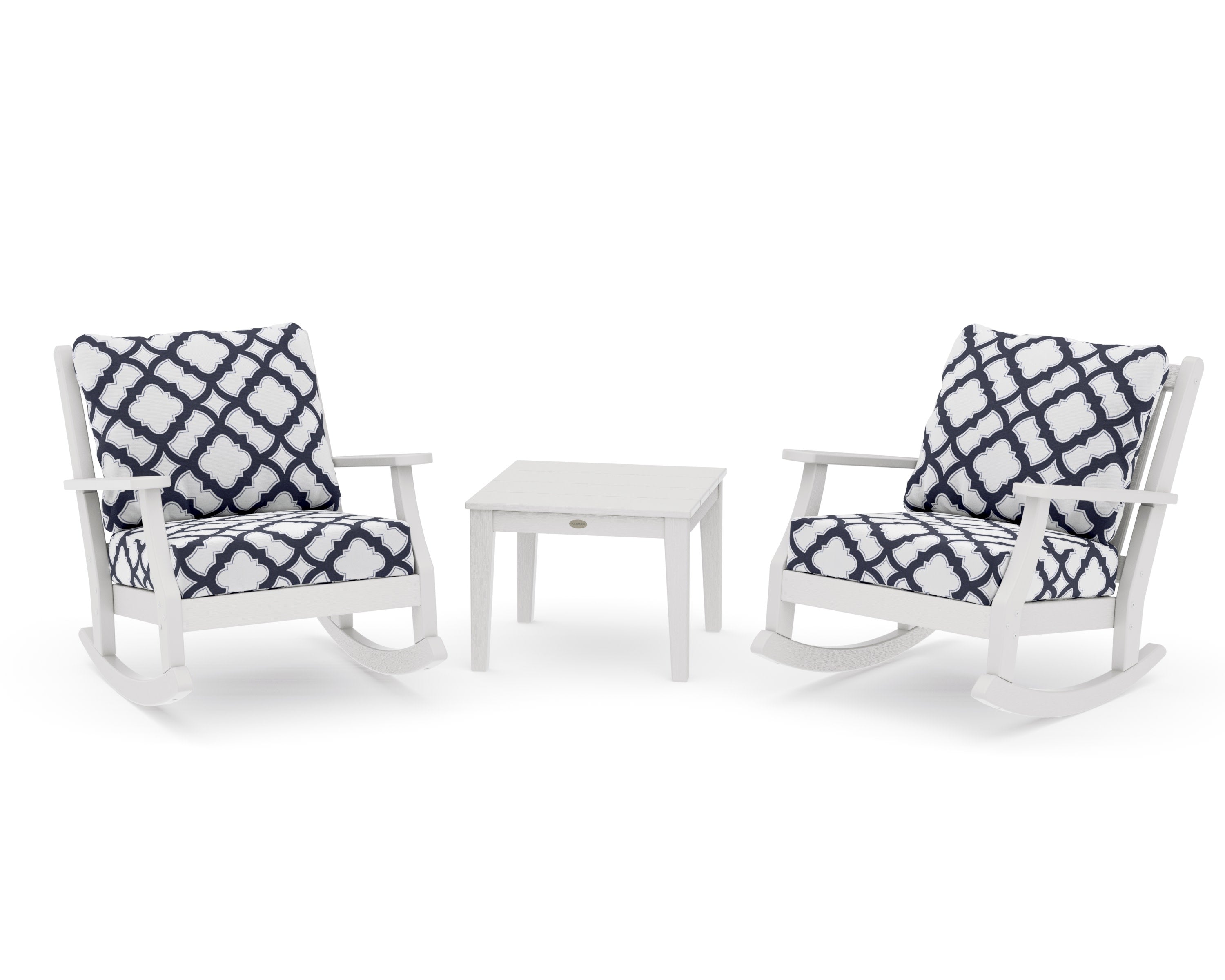 Wovendale 3-Piece Deep Seating Rocker Set in Vintage White / Trellis Navy