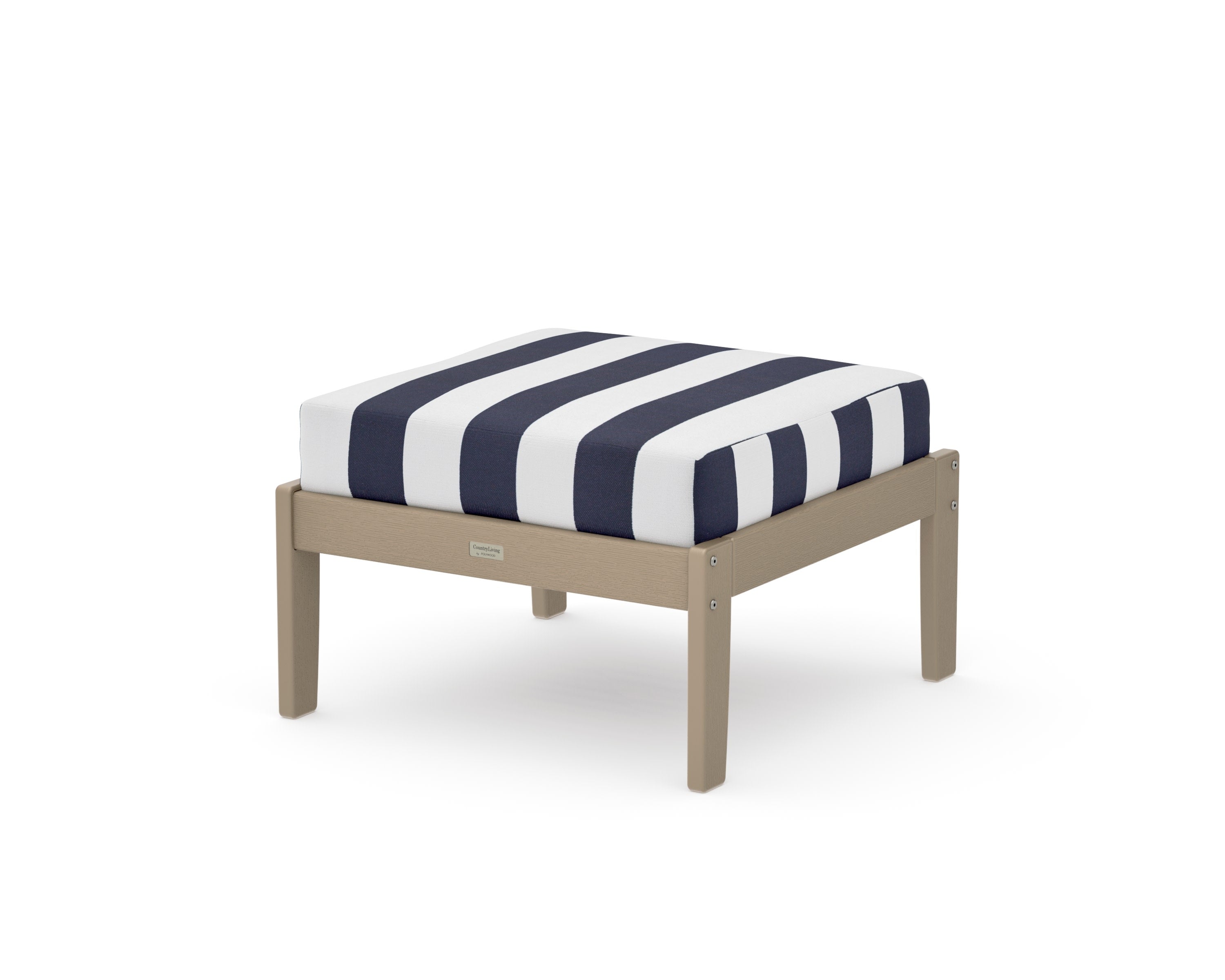Cottage Deep Seating Ottoman in Vintage Sahara / Cabana Stripe Navy