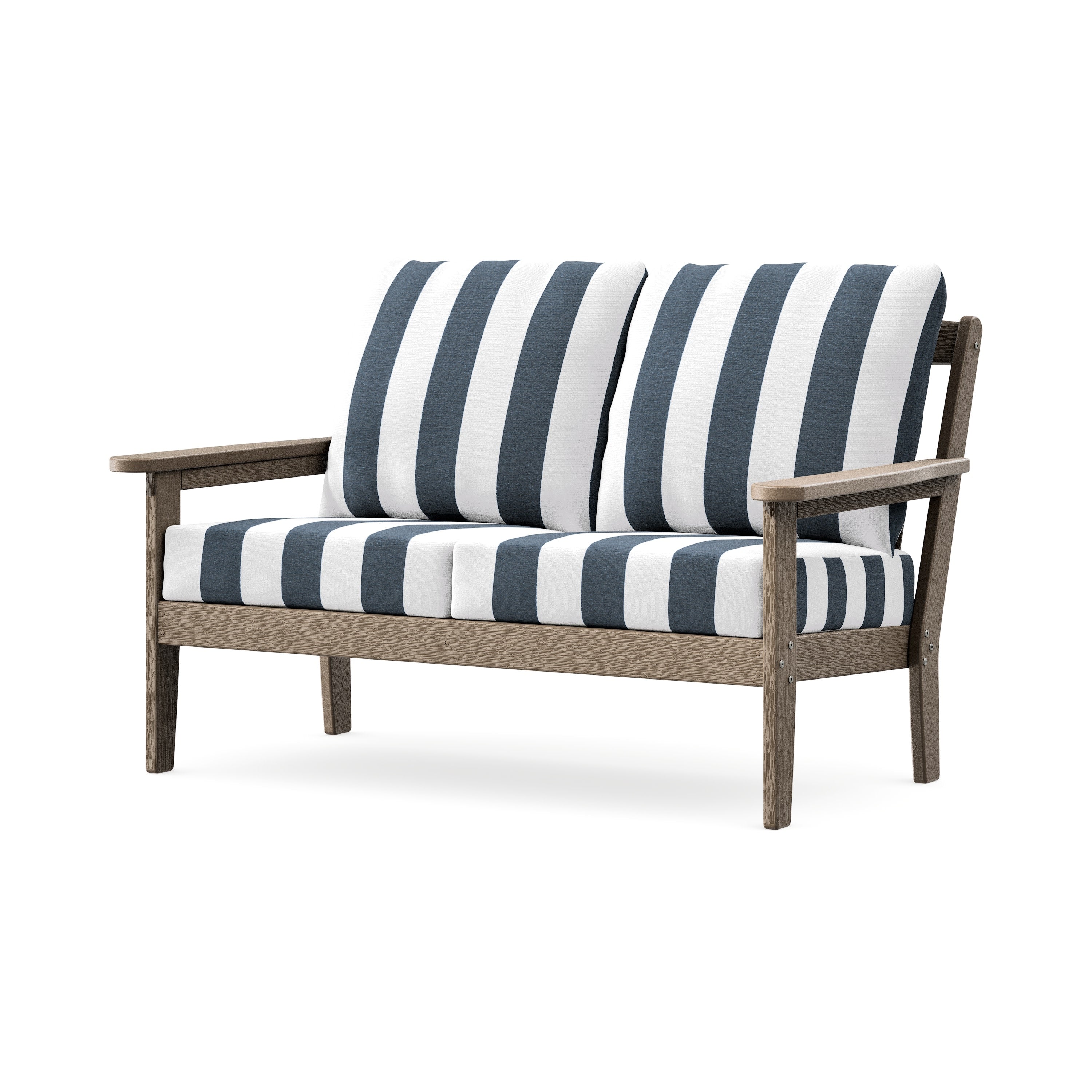 Cottage Deep Seating Loveseat in Vintage Sahara / Cabana Stripe Marine Indigo