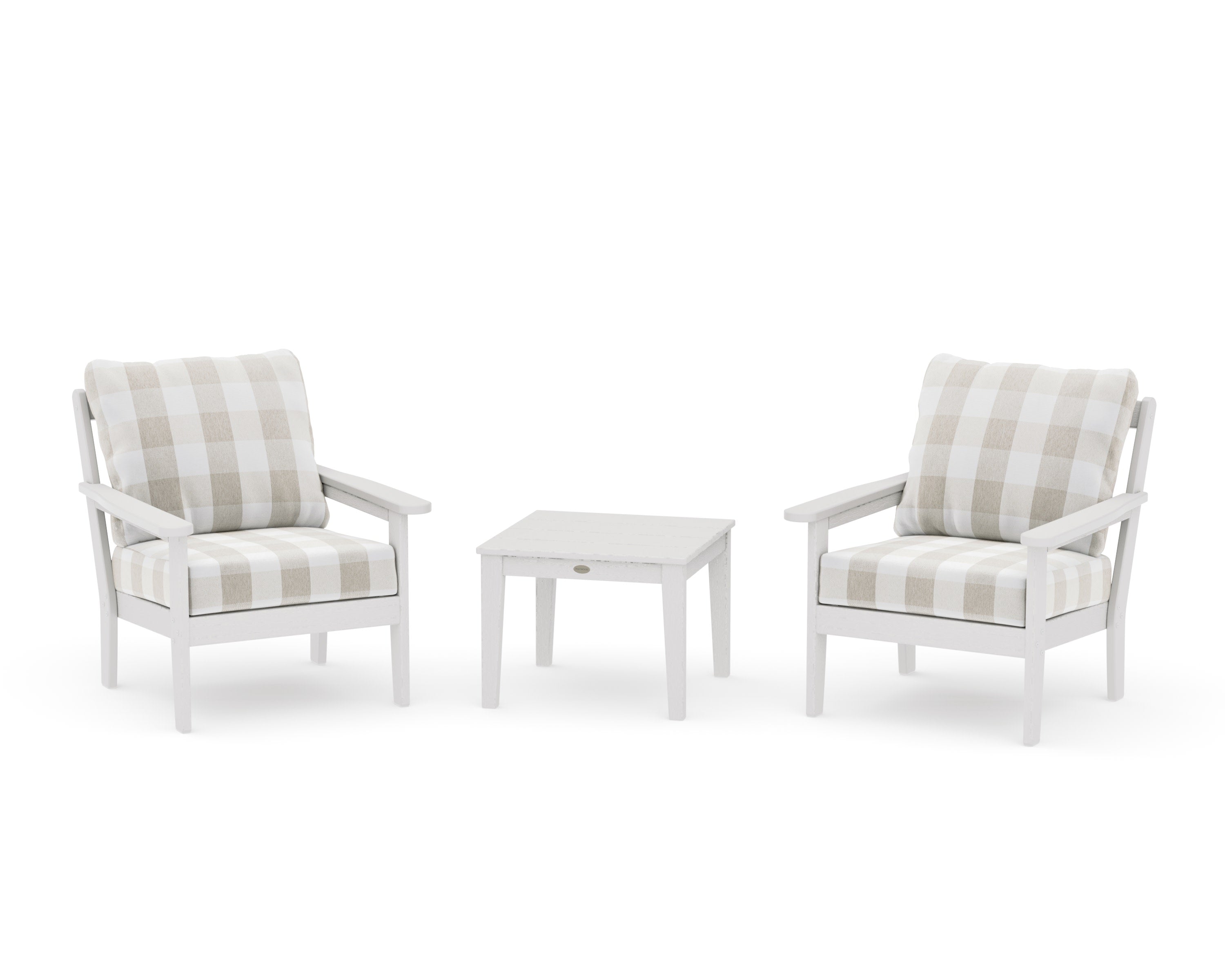 Cottage 3-Piece Deep Seating Set in Vintage White / Buffalo Plaid Dune Burlap