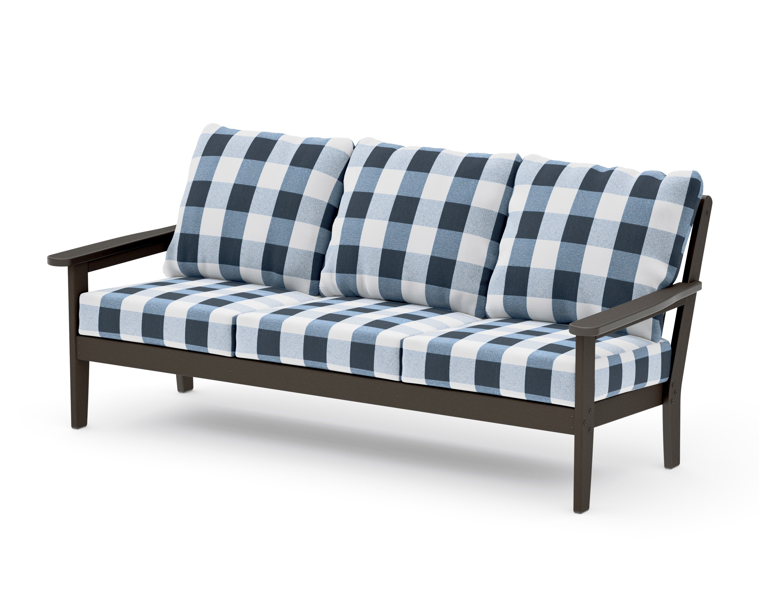 Cottage Deep Seating Sofa in Vintage Coffee / Buffalo Plaid Marine Indigo