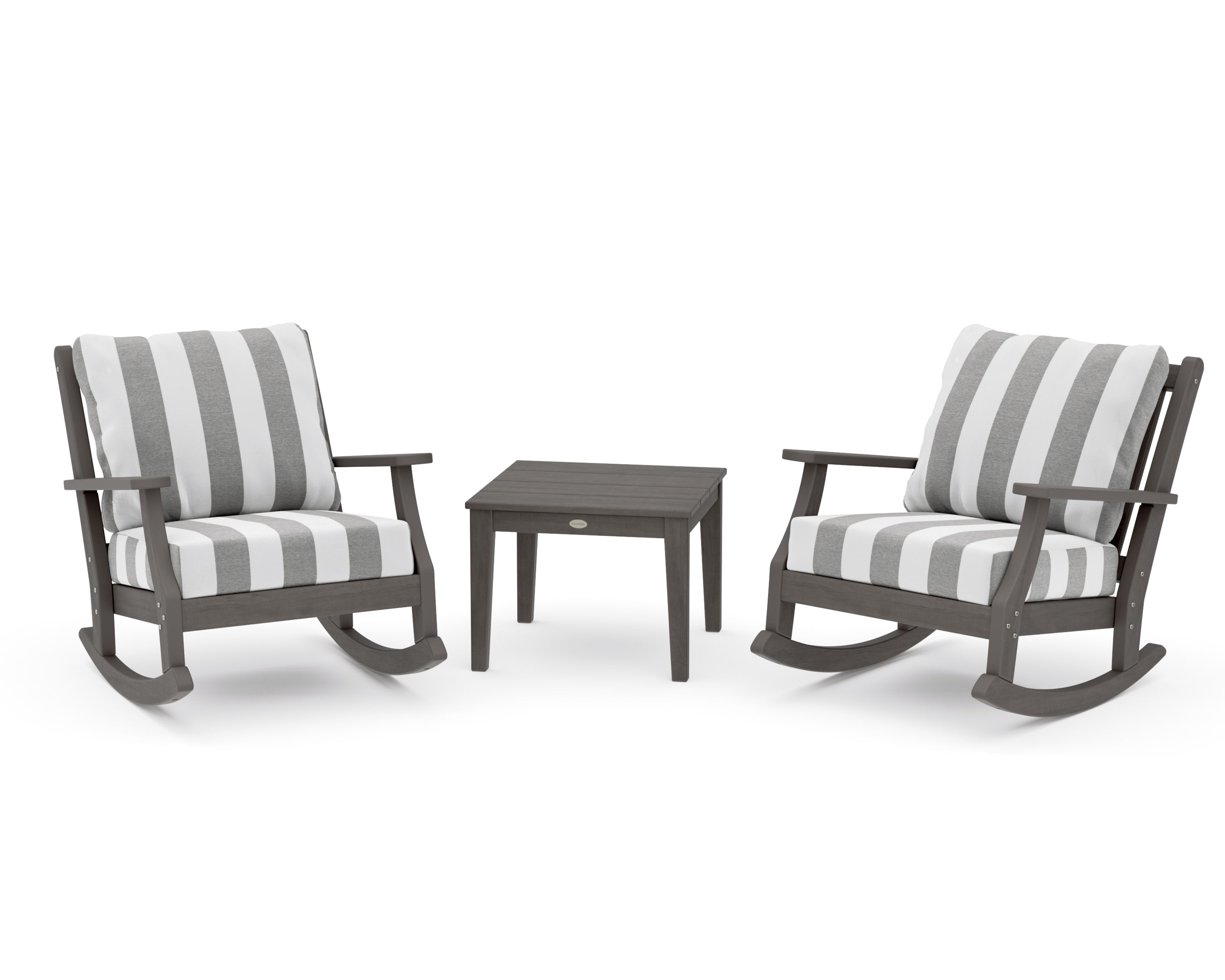 Wovendale 3-Piece Deep Seating Rocker Set in Driftwood / Cabana Stripe Grey Mist