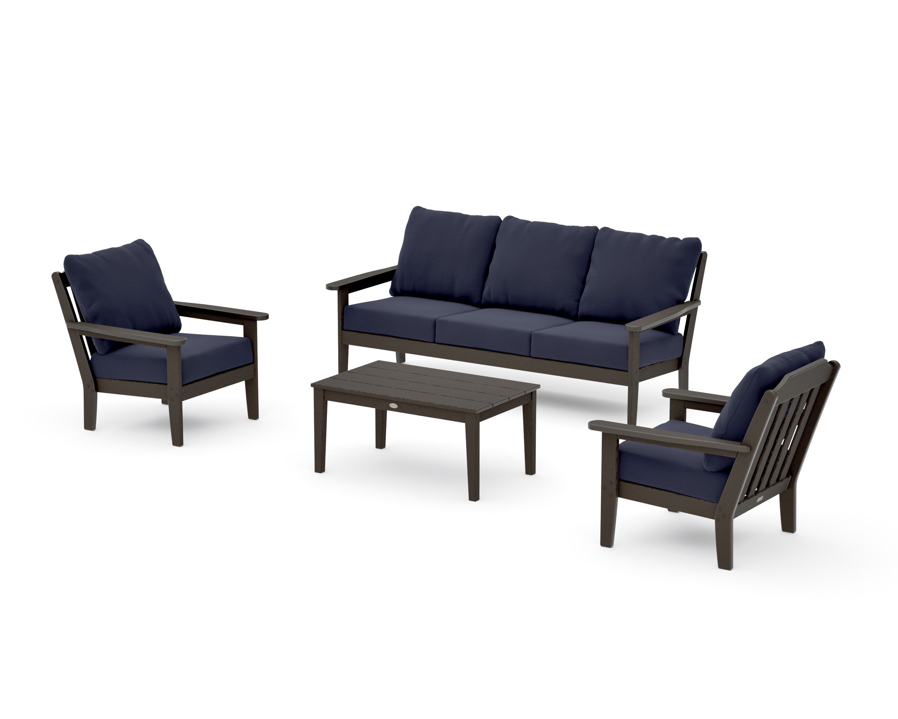 Cottage 4-Piece Deep Seating Set with Sofa in Vintage Coffee / Navy Linen