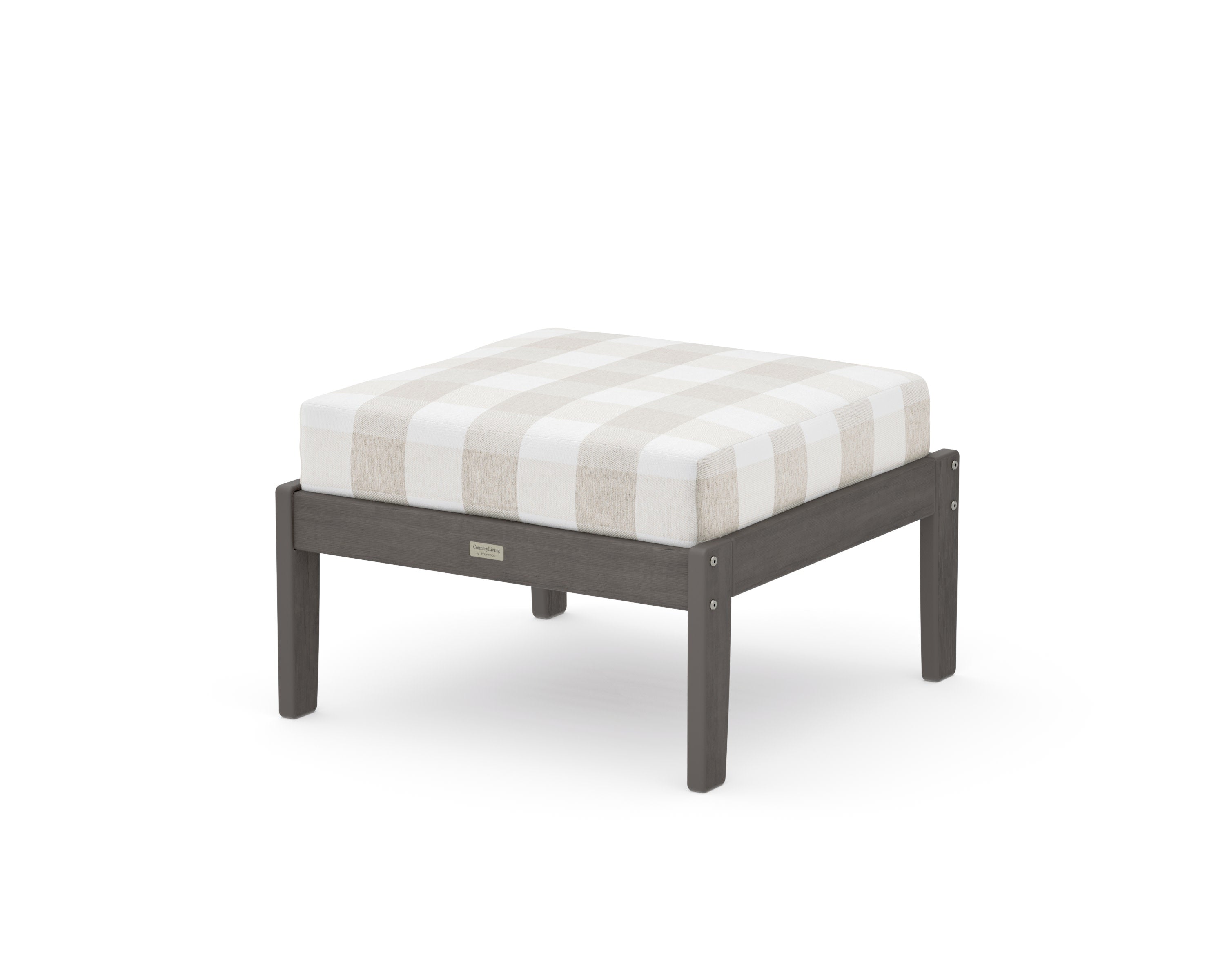 Cottage Deep Seating Ottoman in Driftwood / Buffalo Plaid Dune Burlap