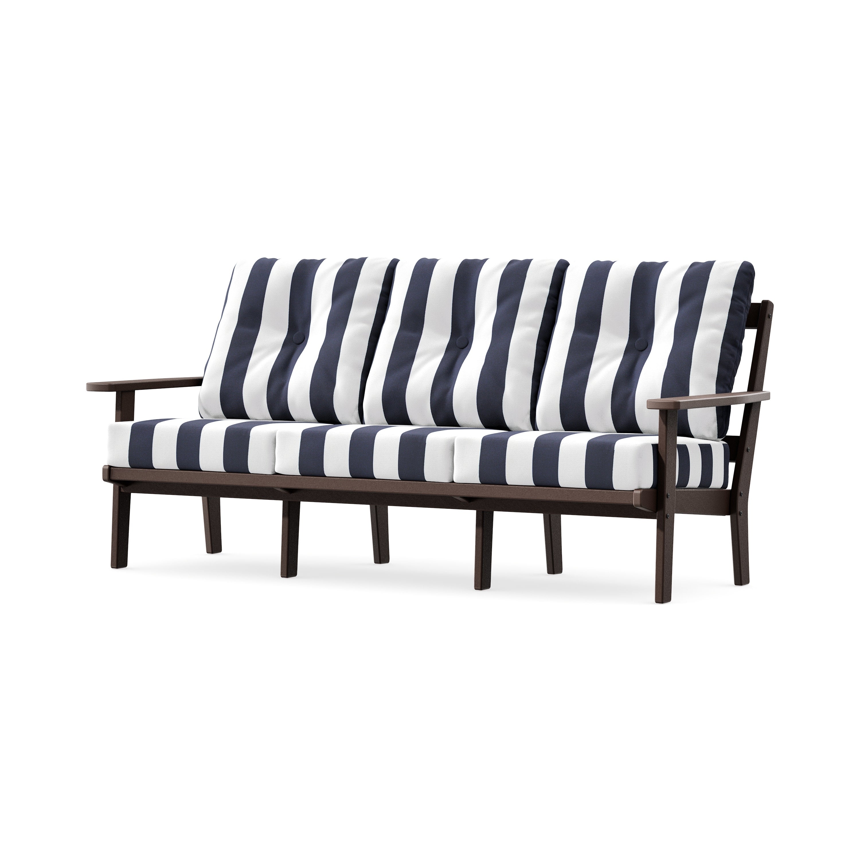 PrairieDeep Seating Sofa in Mahogany / Cabana Stripe Navy