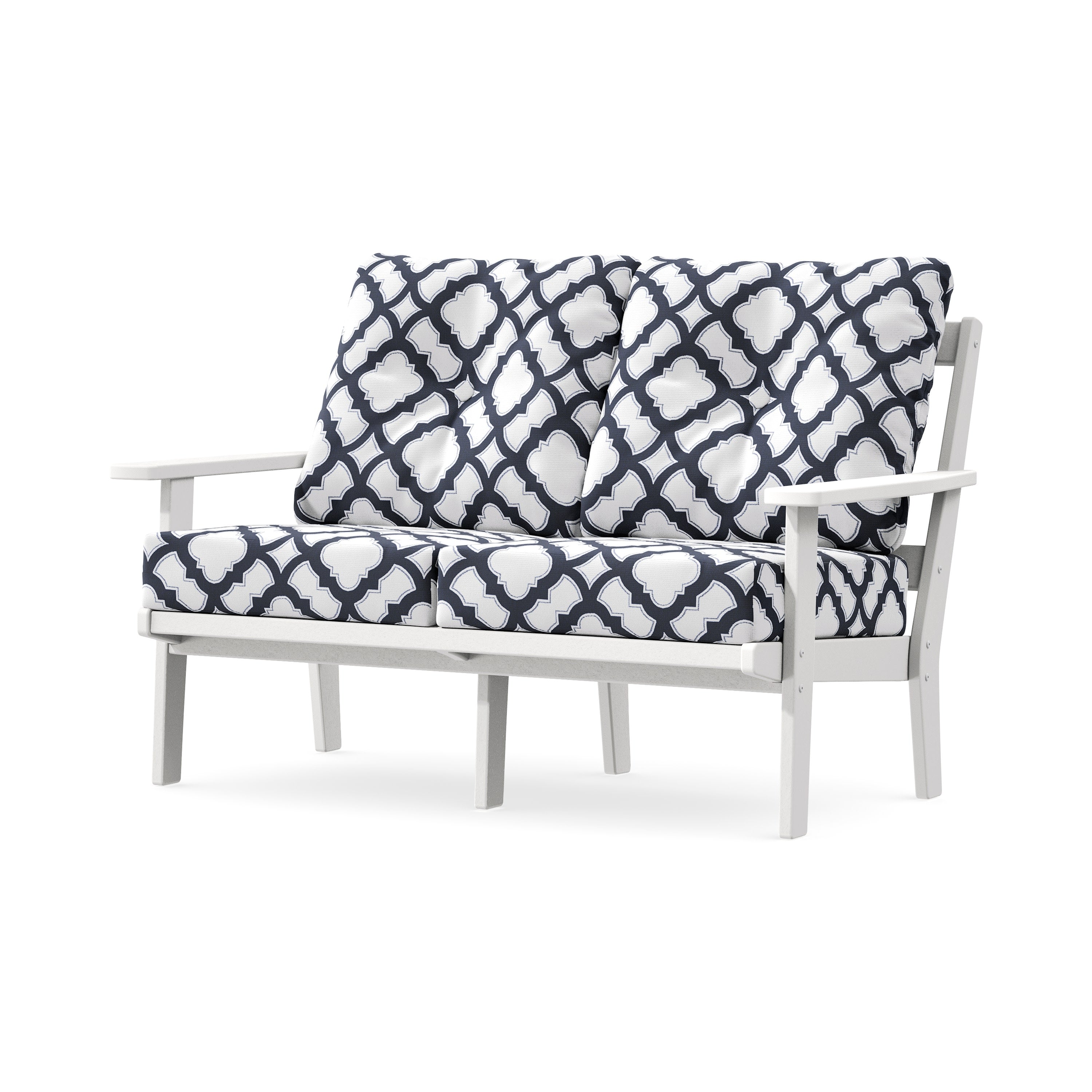 Prairie Deep SeatingLoveseat in White / Trellis Navy
