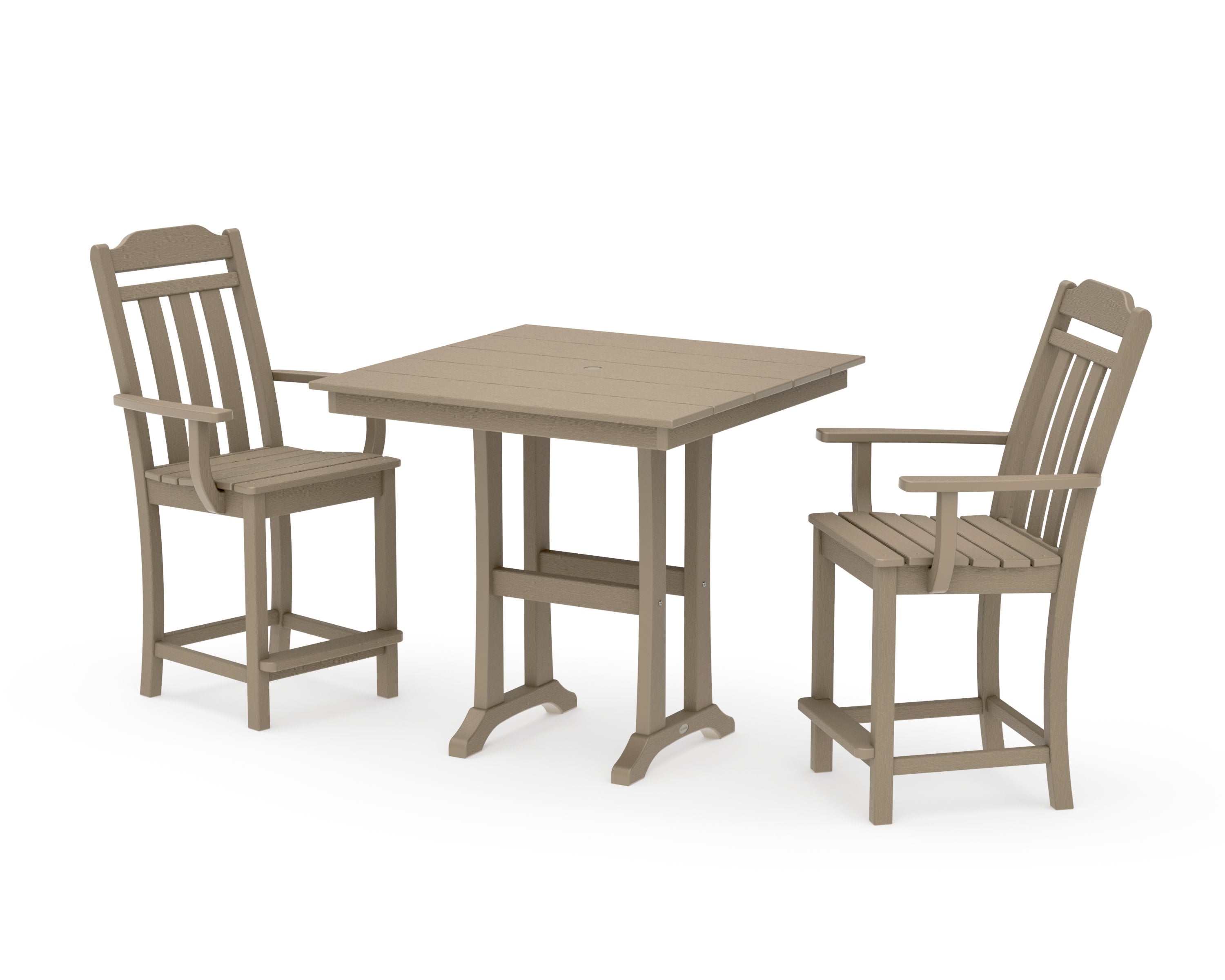 Cottage 3-Piece Farmhouse Counter Set with Trestle Legs in Vintage Sahara