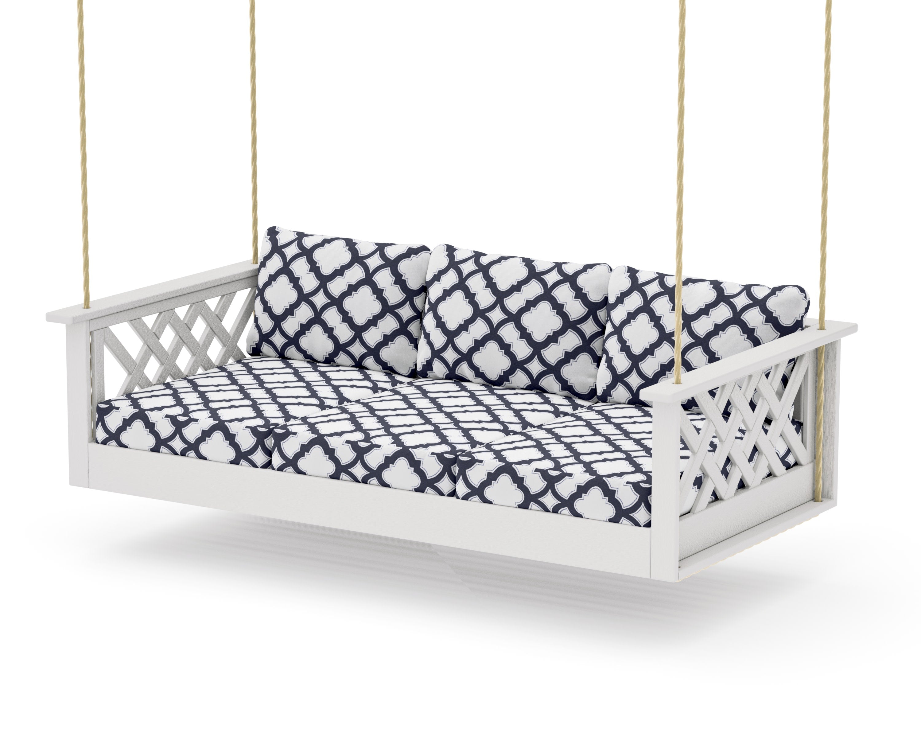 Wovendale Daybed Swing in Vintage White / Trellis Navy