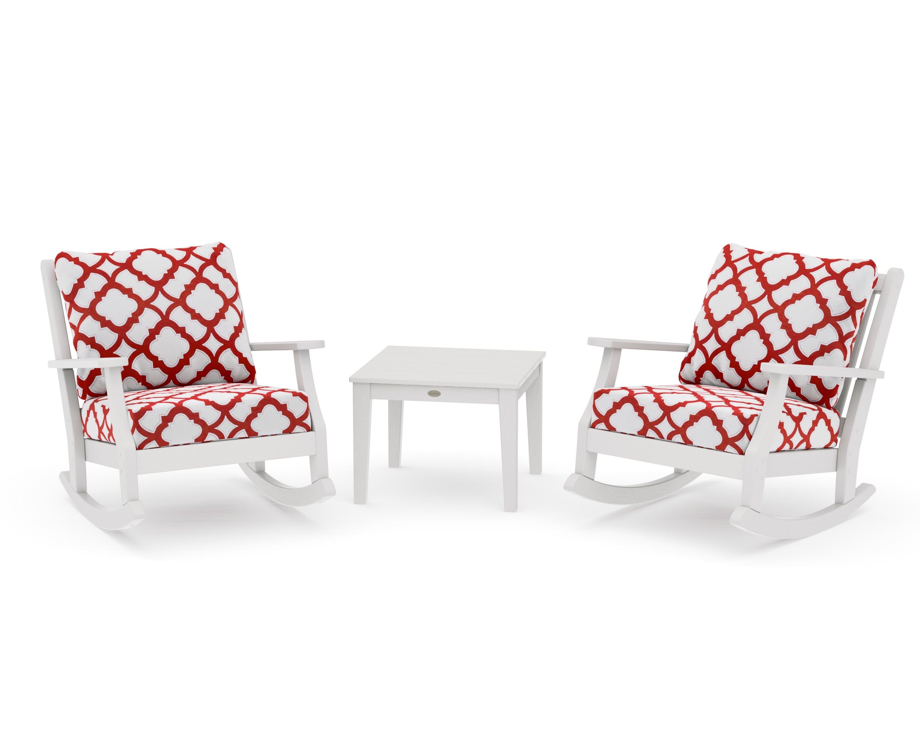 Wovendale 3-Piece Deep Seating Rocker Set in Vintage White / Trellis Crimson