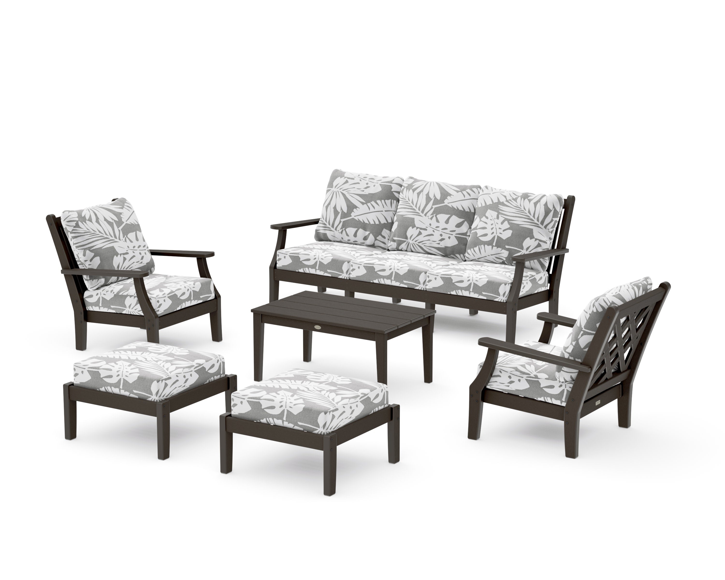 Wovendale 6-Piece Lounge Sofa Set in Vintage Coffee / Leaf Grey Mist