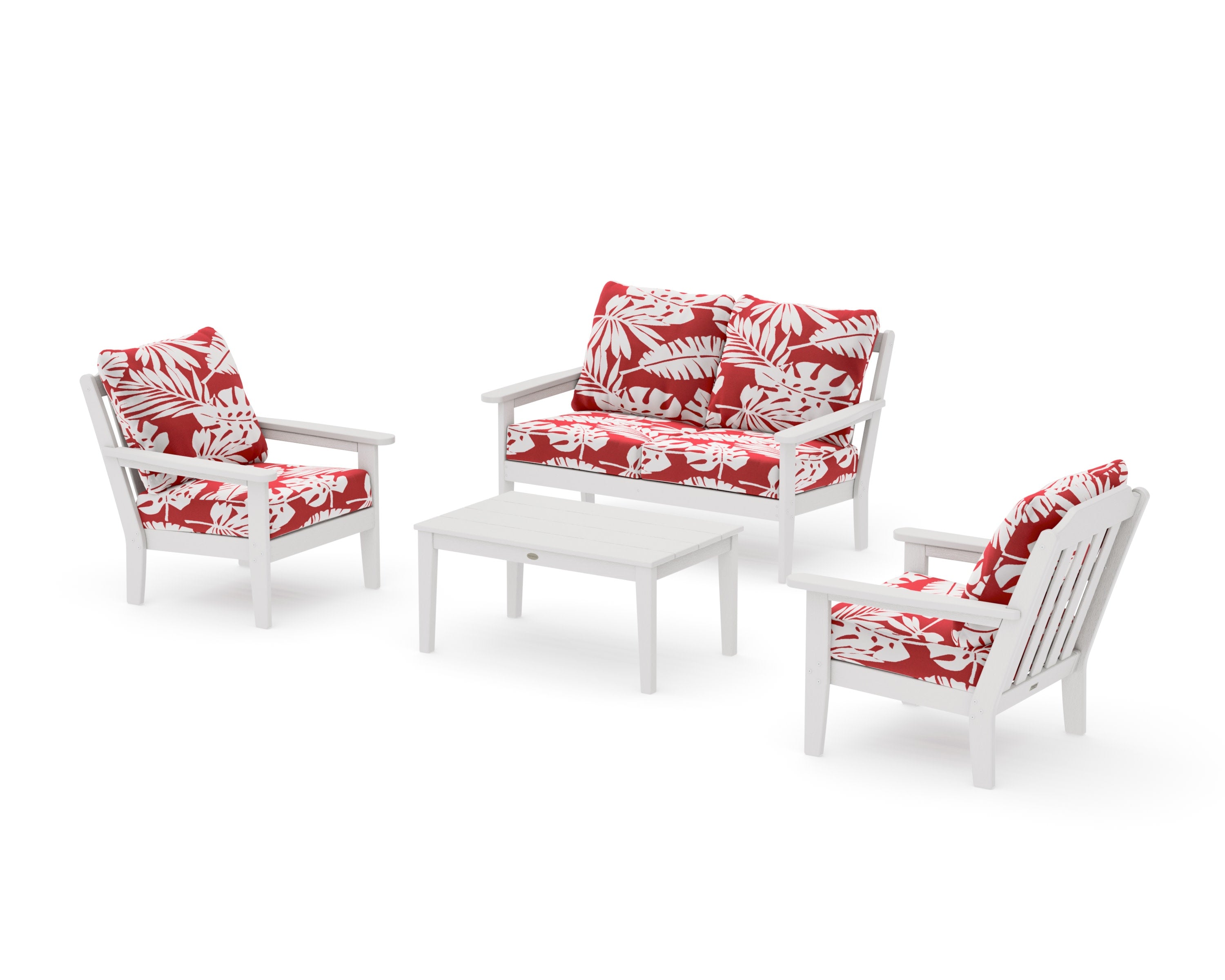 Cottage 4-Piece Deep Seating Set with Loveseat in Vintage White / Leaf Crimson