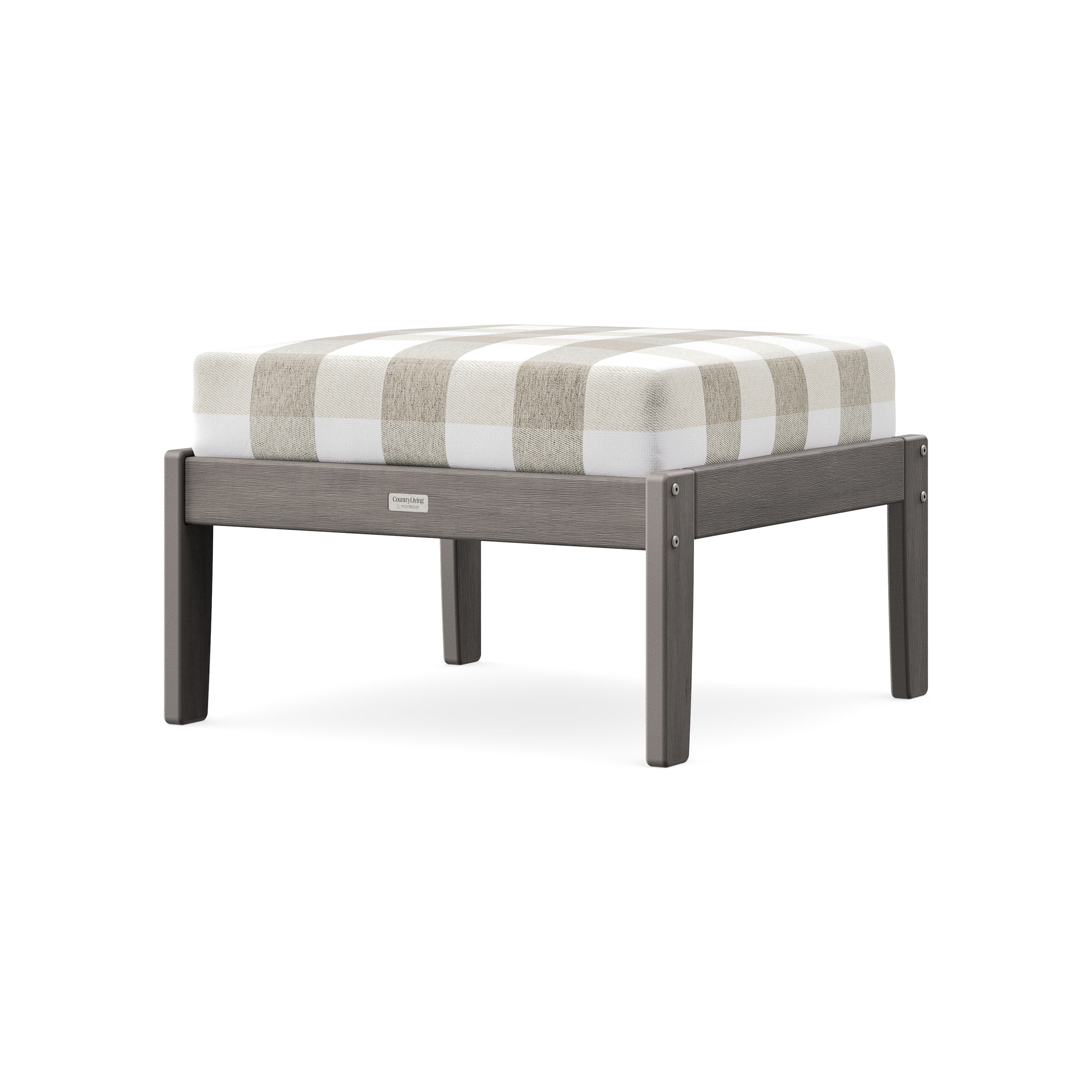 Cottage Deep Seating Ottoman in Driftwood / Buffalo Plaid Dune Burlap