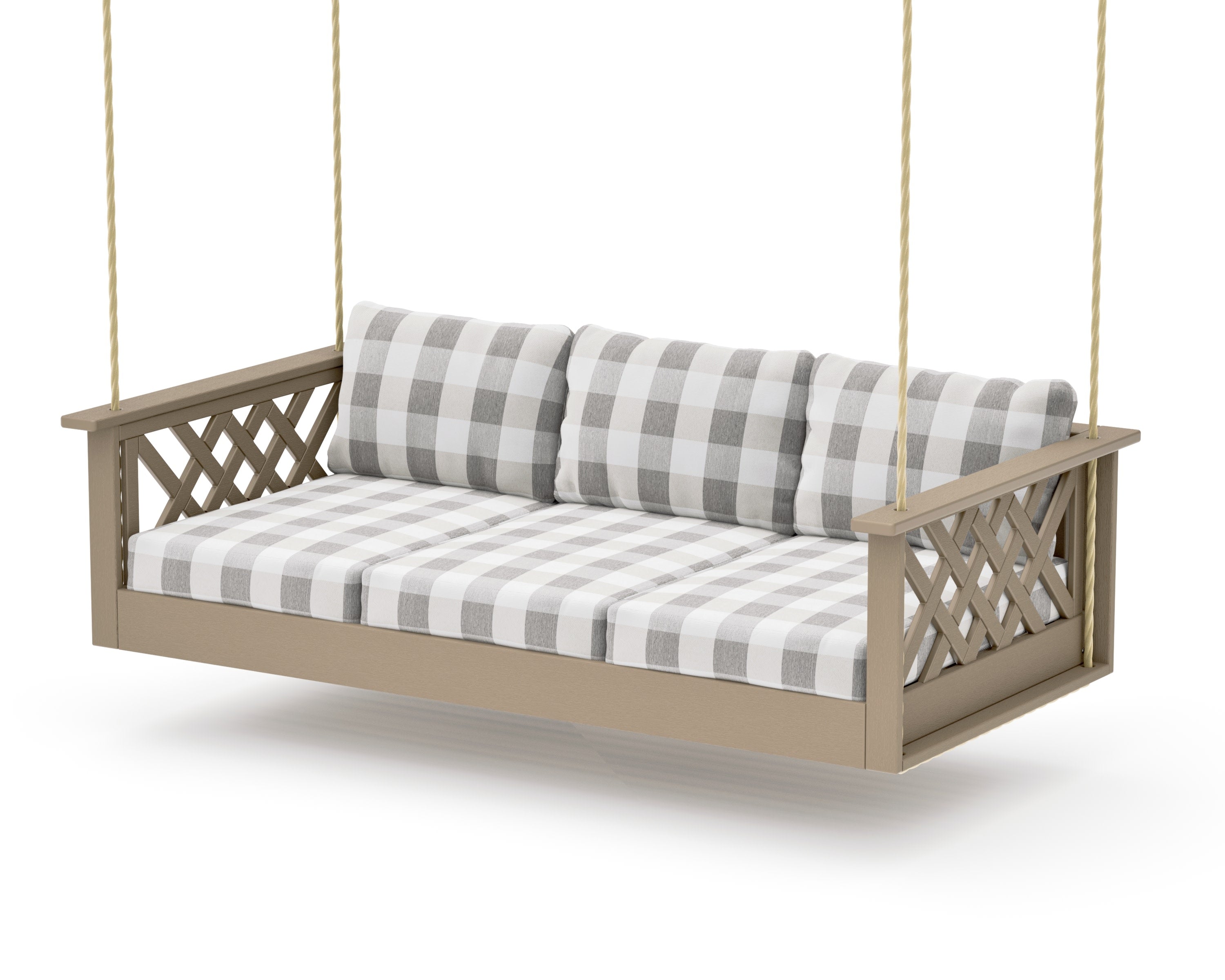 Wovendale Daybed Swing in Vintage Sahara / Buffalo Plaid Grey Mist