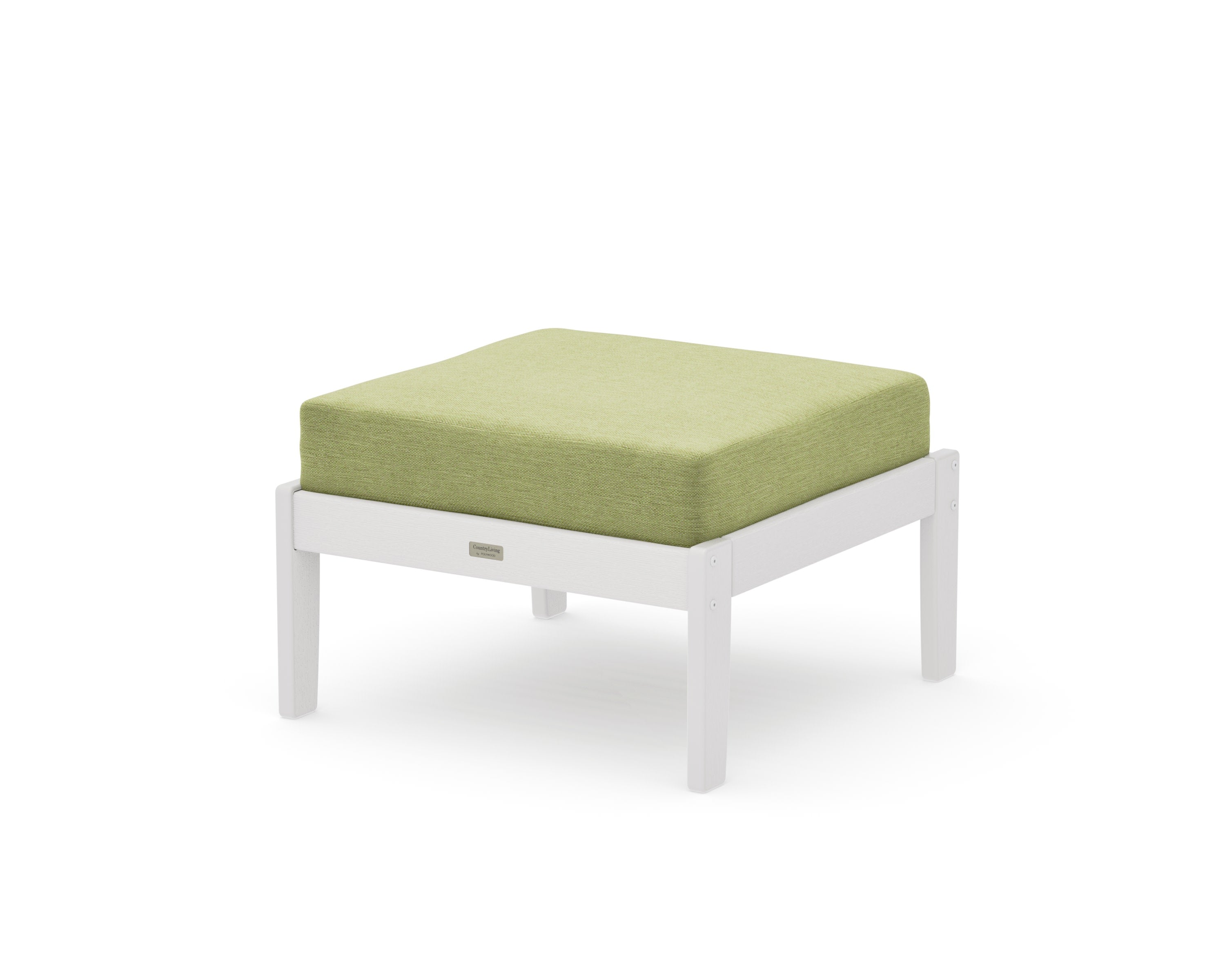 Cottage Deep Seating Ottoman in Vintage White / Chartreuse Boucle