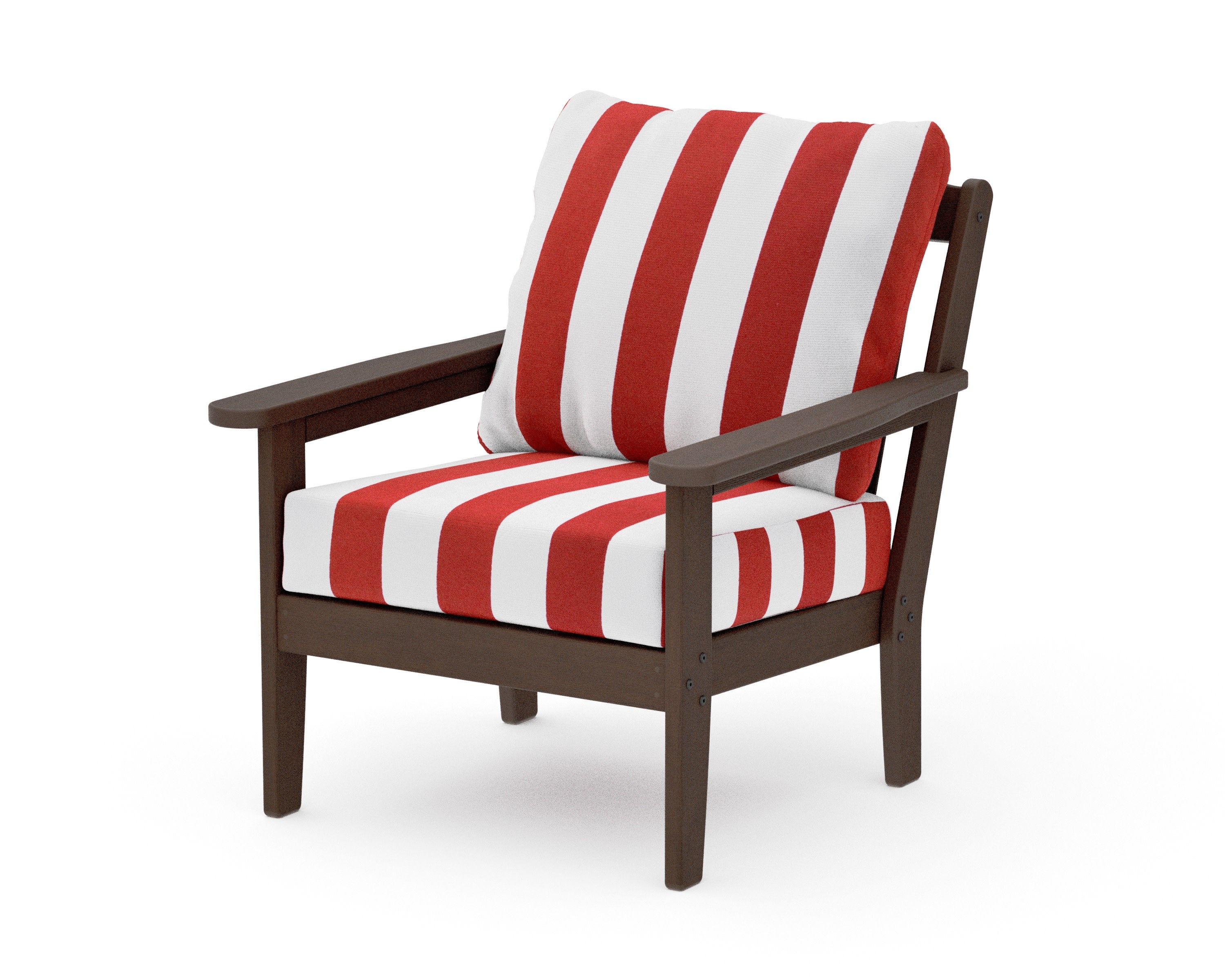 Cottage Deep Seating Chair in Kona / Cabana Stripe Crimson