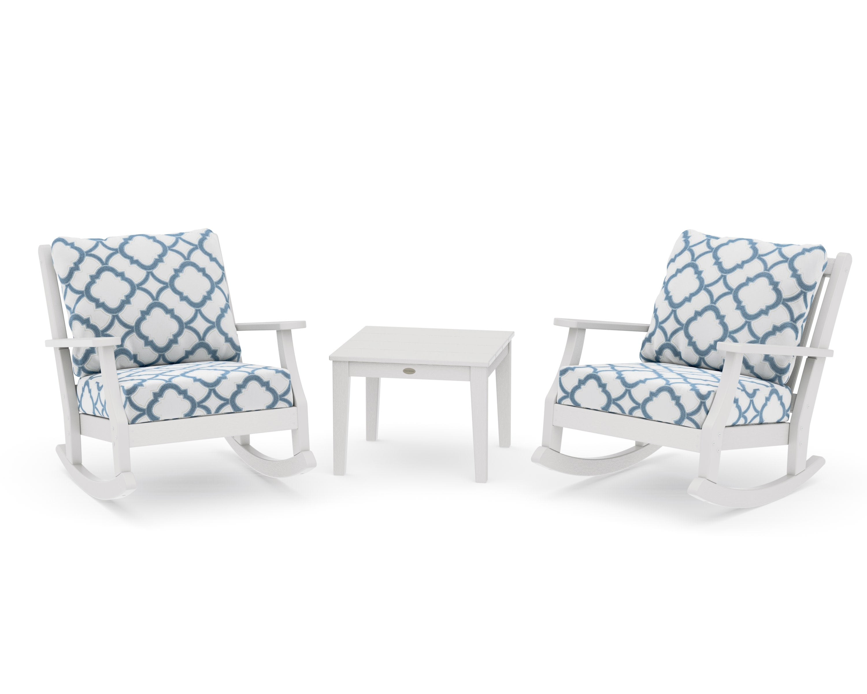 Wovendale 3-Piece Deep Seating Rocker Set in Vintage White / Trellis Sky Blue