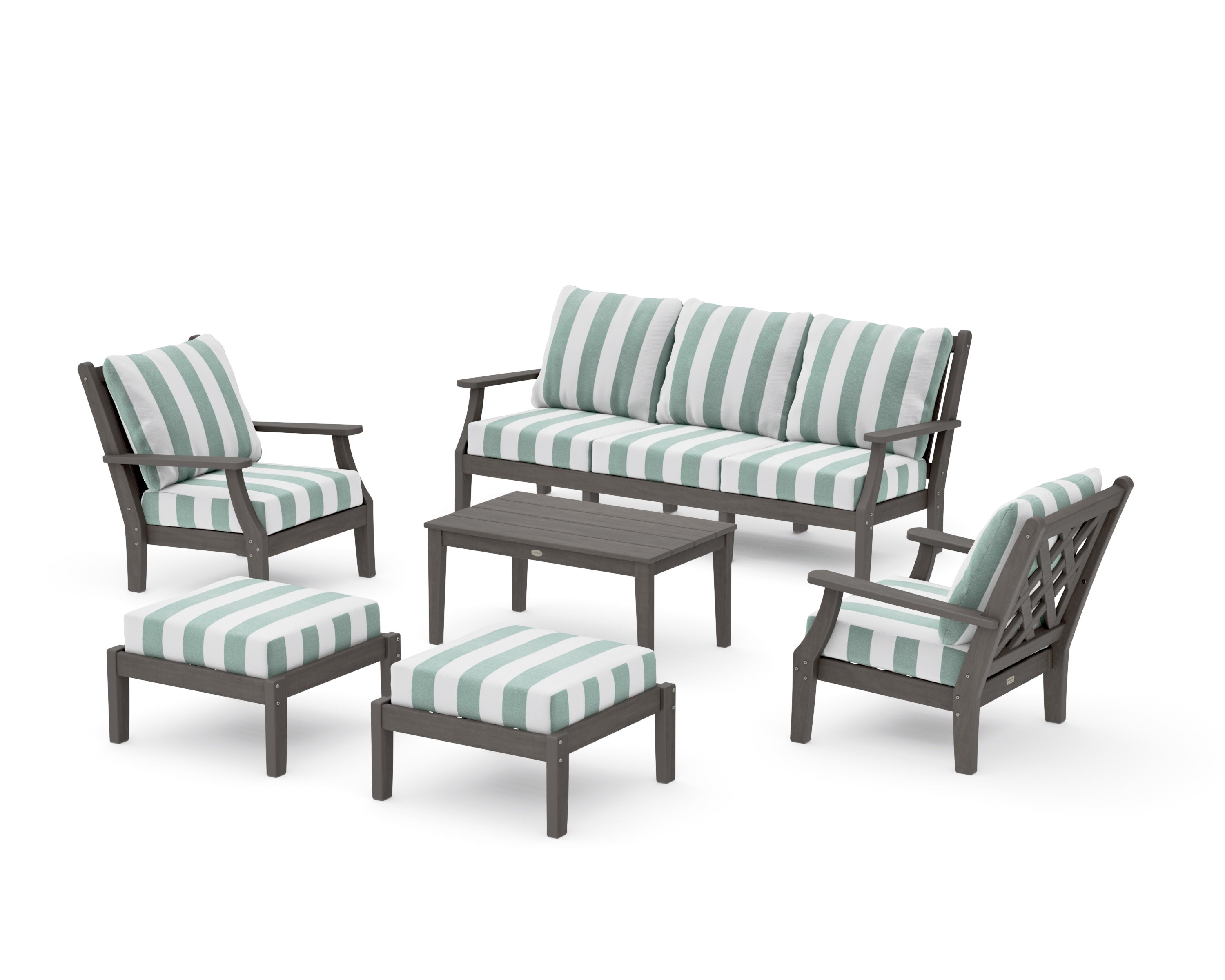 Wovendale 6-Piece Lounge Sofa Set in Driftwood / Cabana Stripe Glacier Spa