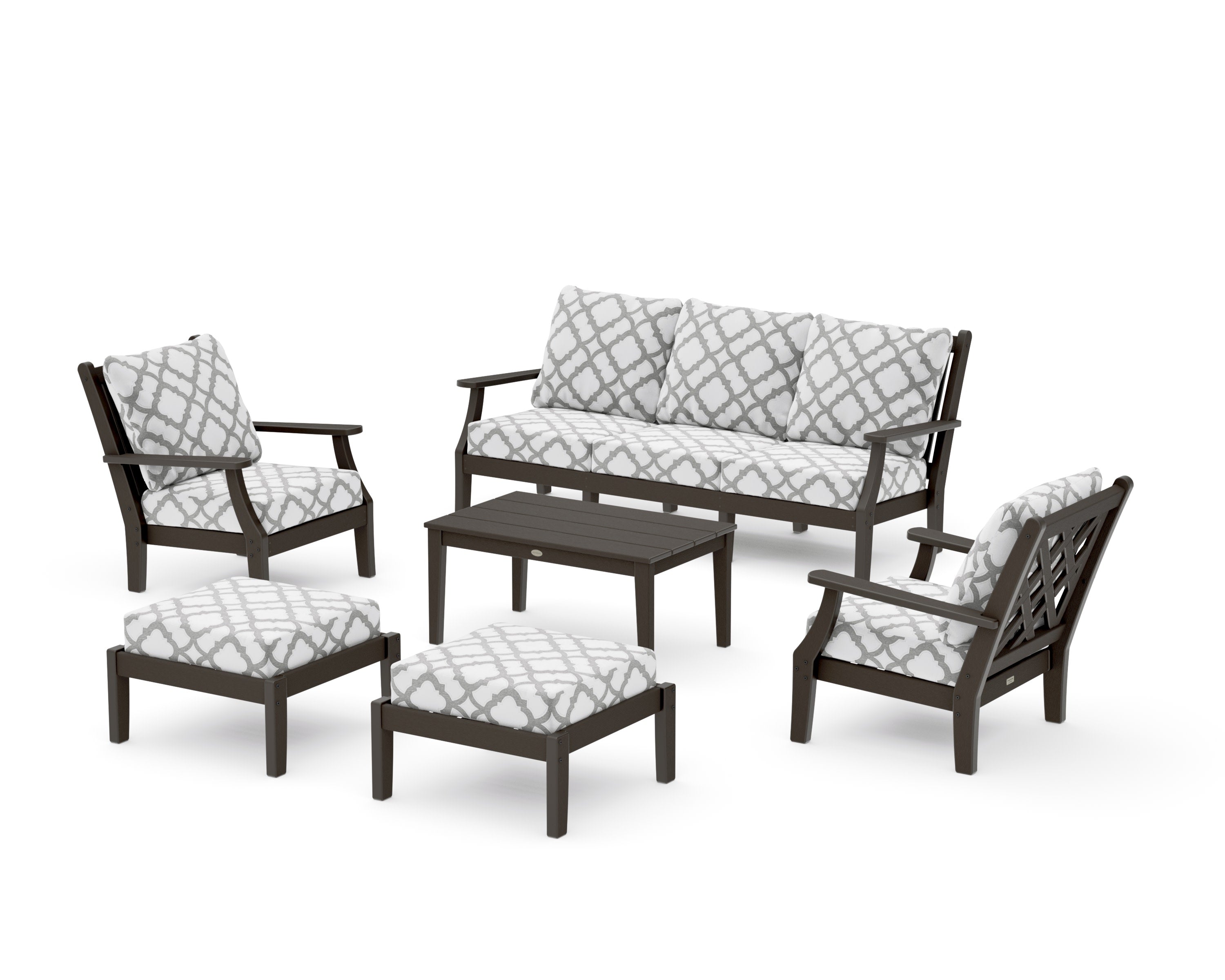Wovendale 6-Piece Lounge Sofa Set in Vintage Coffee / Trellis Grey Mist