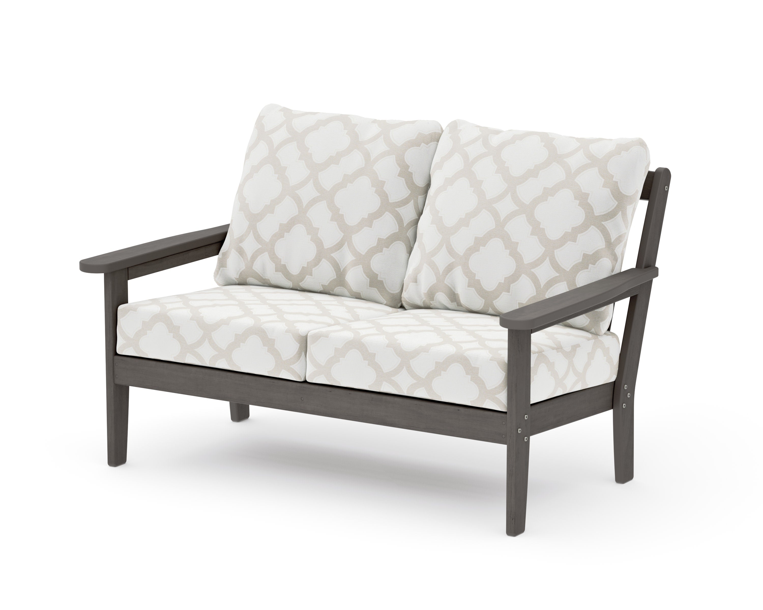 Cottage Deep Seating Loveseat in Driftwood / Trellis Dune Burlap