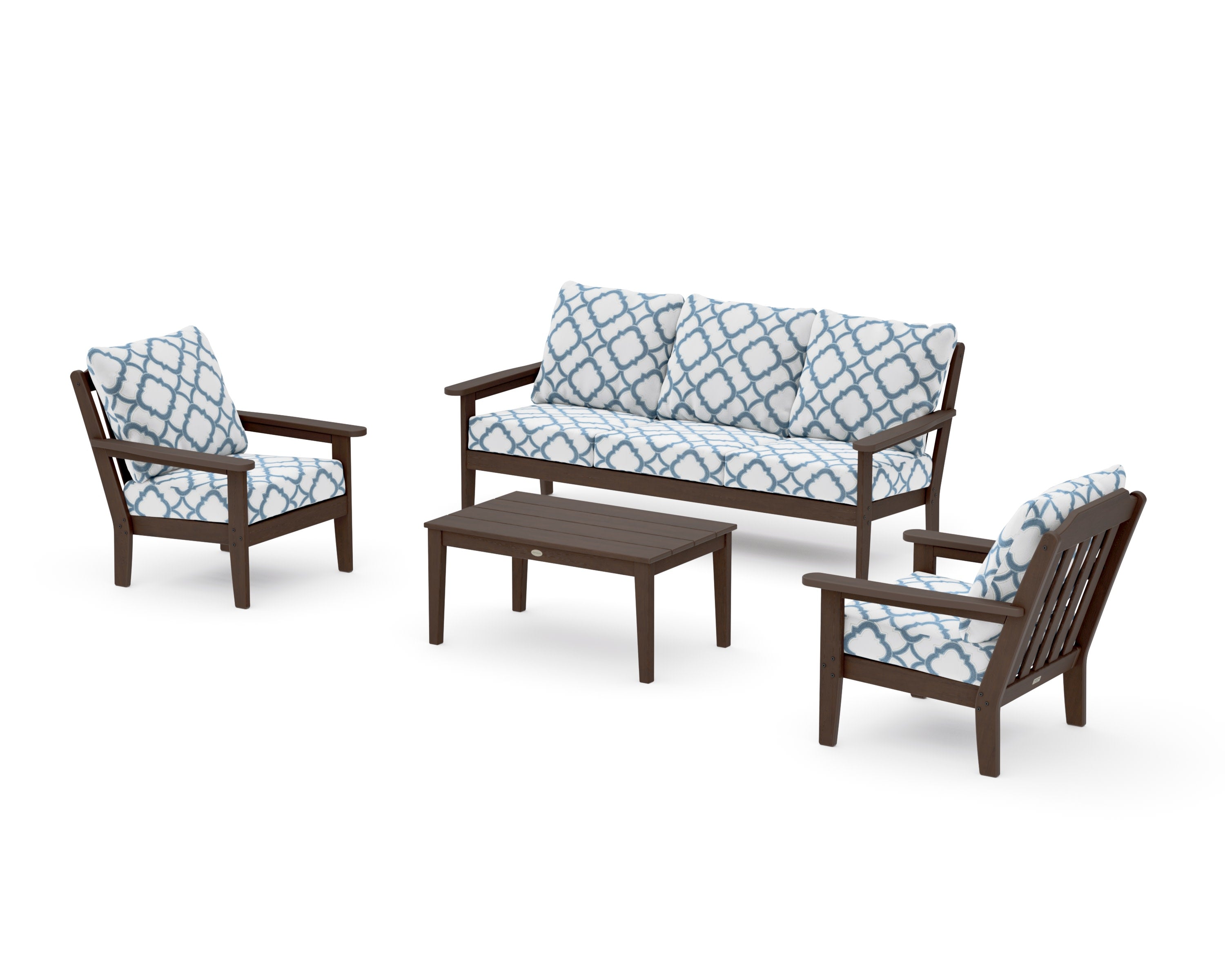 Cottage 4-Piece Deep Seating Set with Sofa in Kona / Trellis Sky Blue