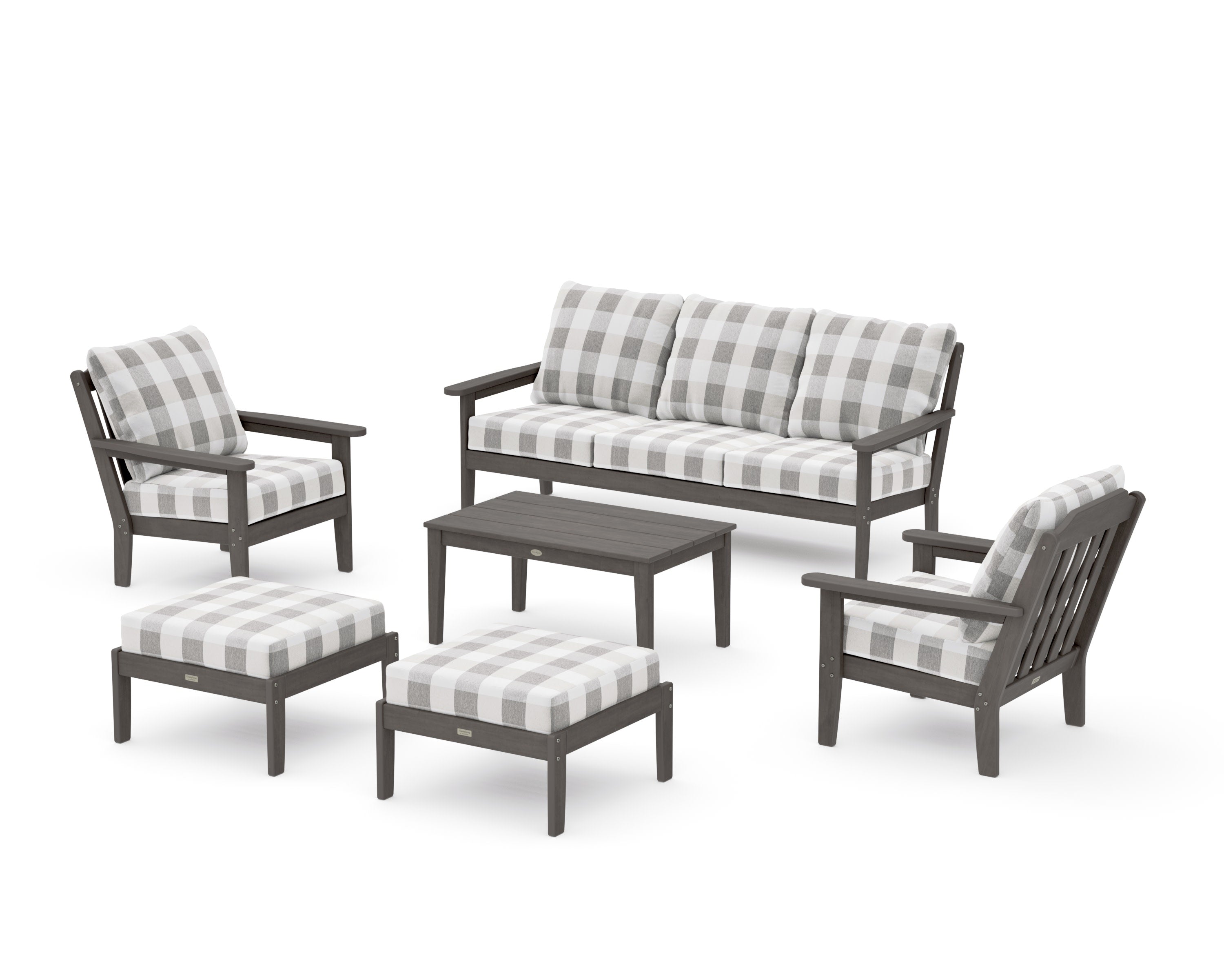 Cottage 6-Piece Lounge Sofa Set in Driftwood / Buffalo Plaid Grey Mist