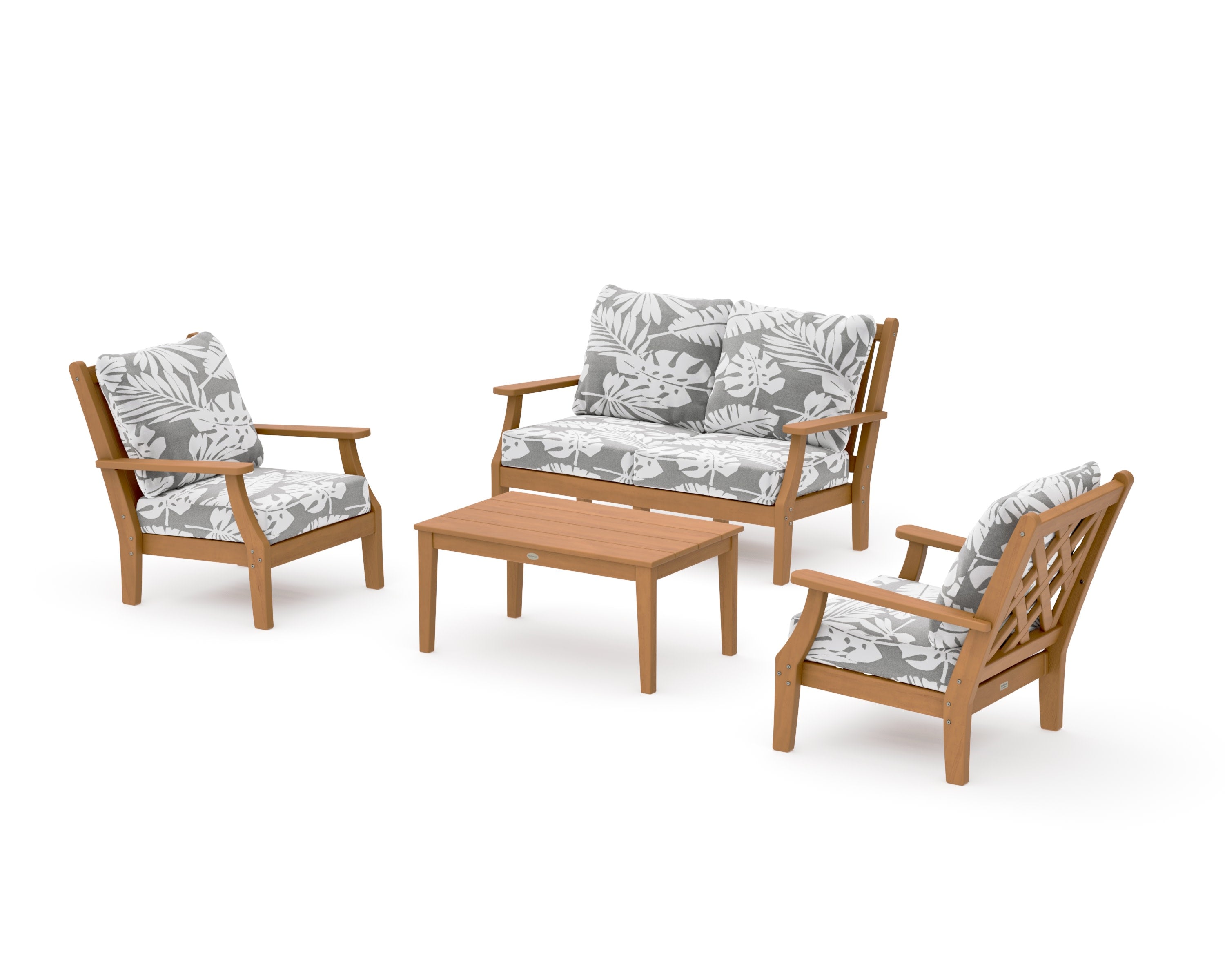 Wovendale 4-Piece Deep Seating Set with Loveseat in Natural / Leaf Grey Mist