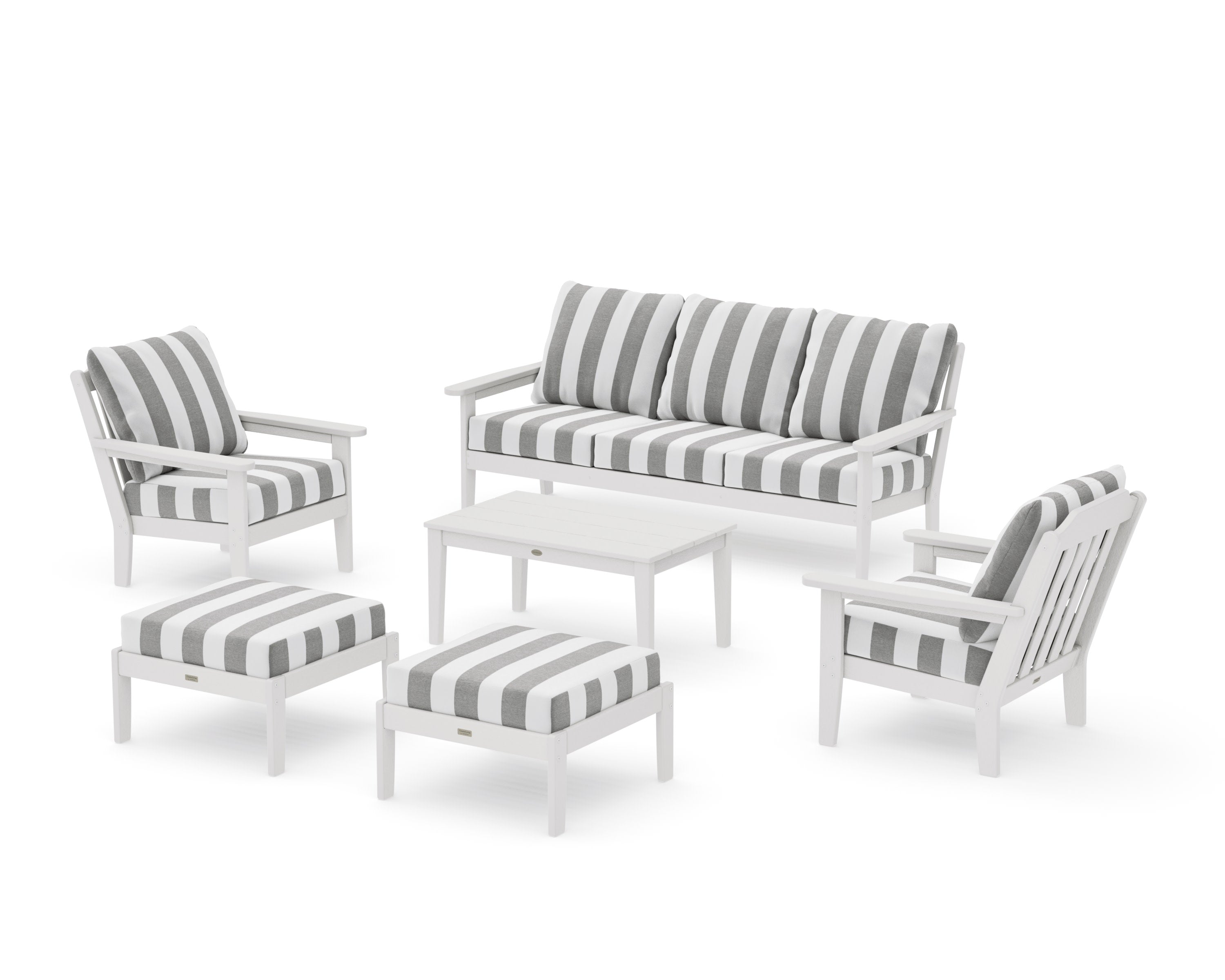 Cottage 6-Piece Lounge Sofa Set in Vintage White / Cabana Stripe Grey Mist