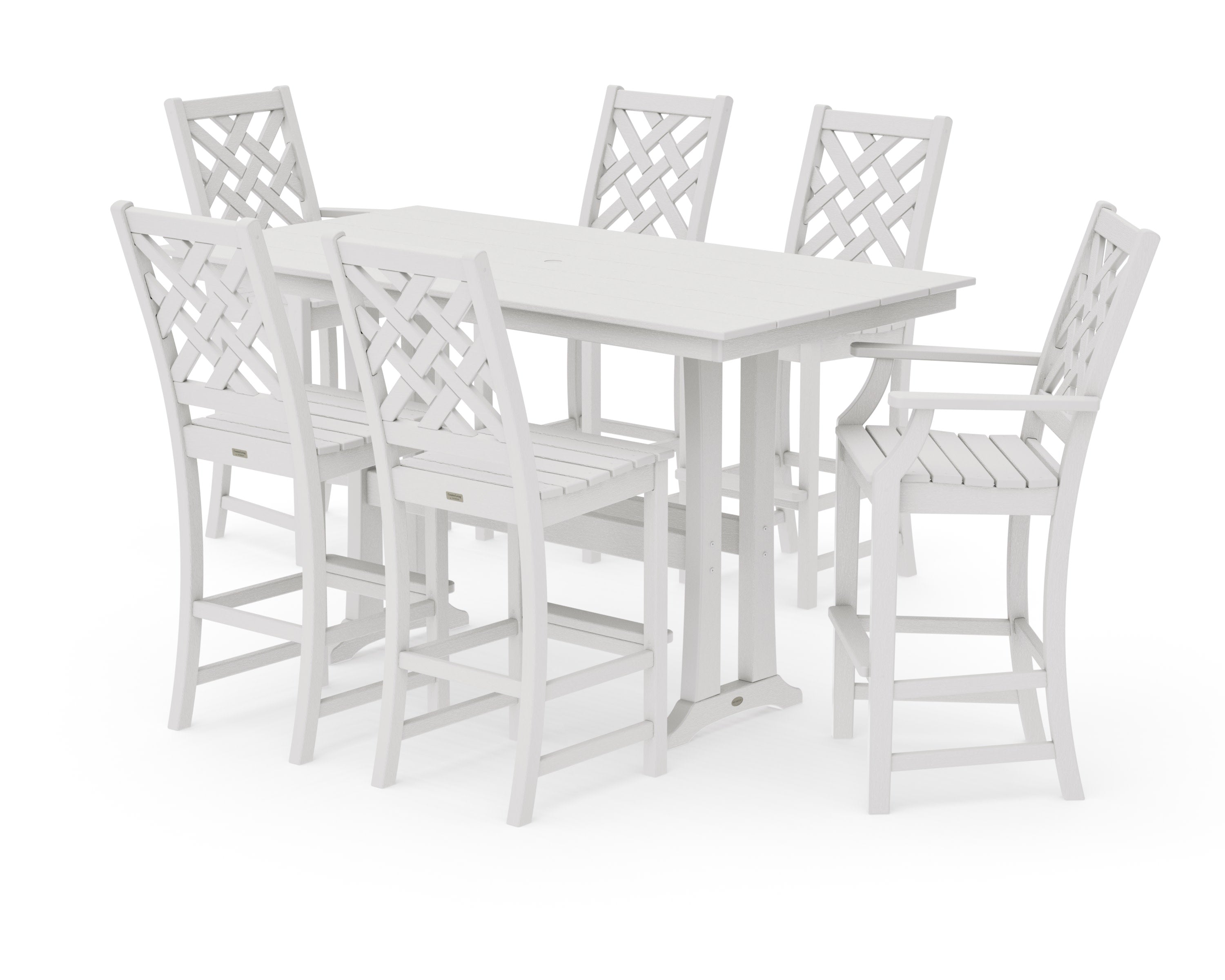 Wovendale 7-Piece Farmhouse Bar Set with Trestle Legs in Vintage White