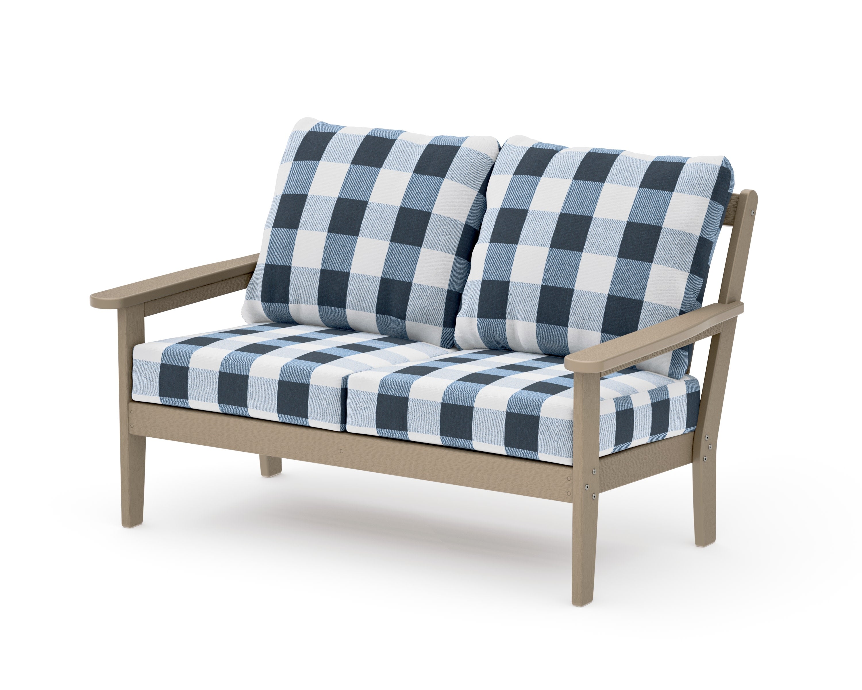 Cottage Deep Seating Loveseat in Vintage Sahara / Buffalo Plaid Marine Indigo