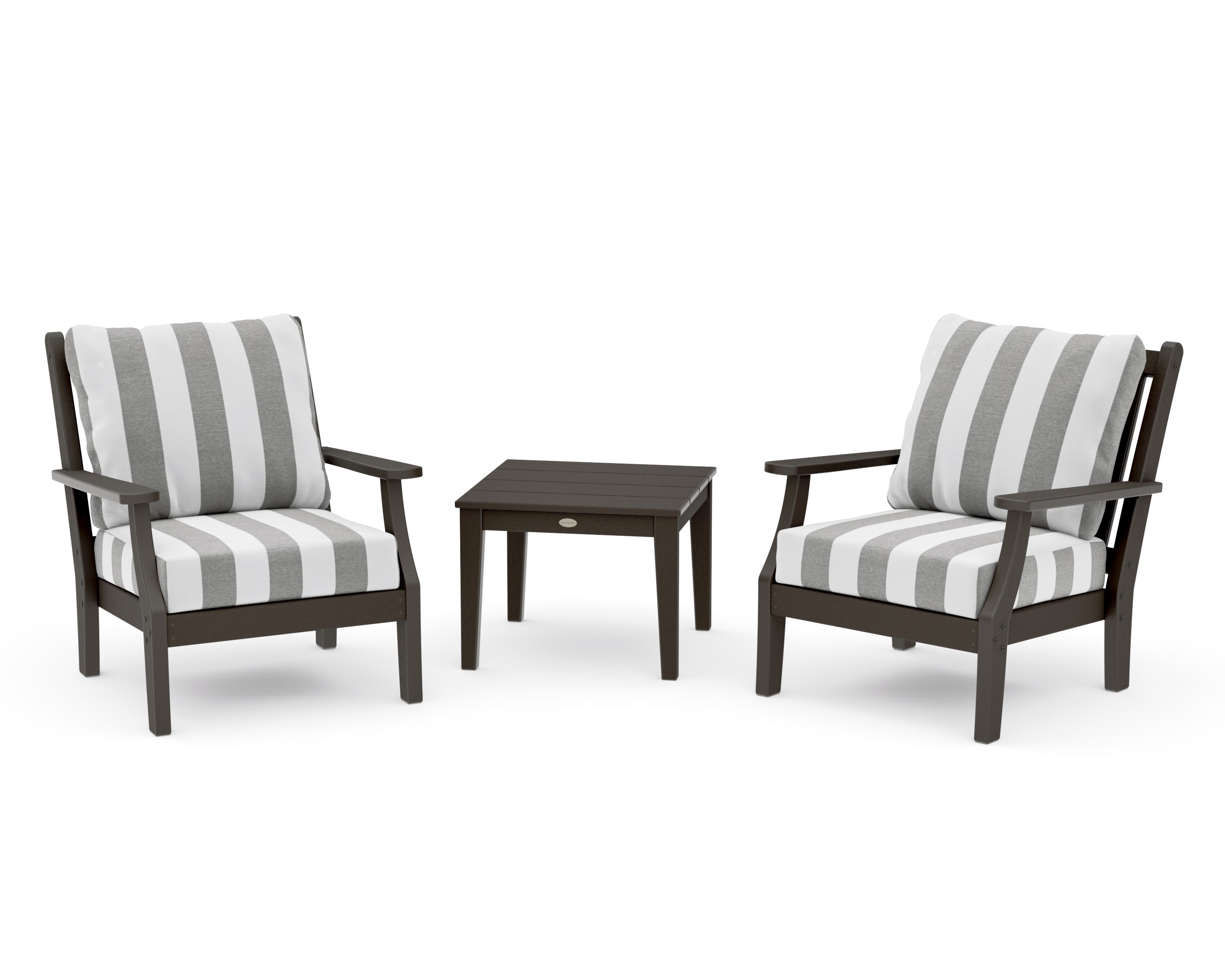 Wovendale 3-Piece Deep Seating Set in Vintage Coffee / Cabana Stripe Grey Mist