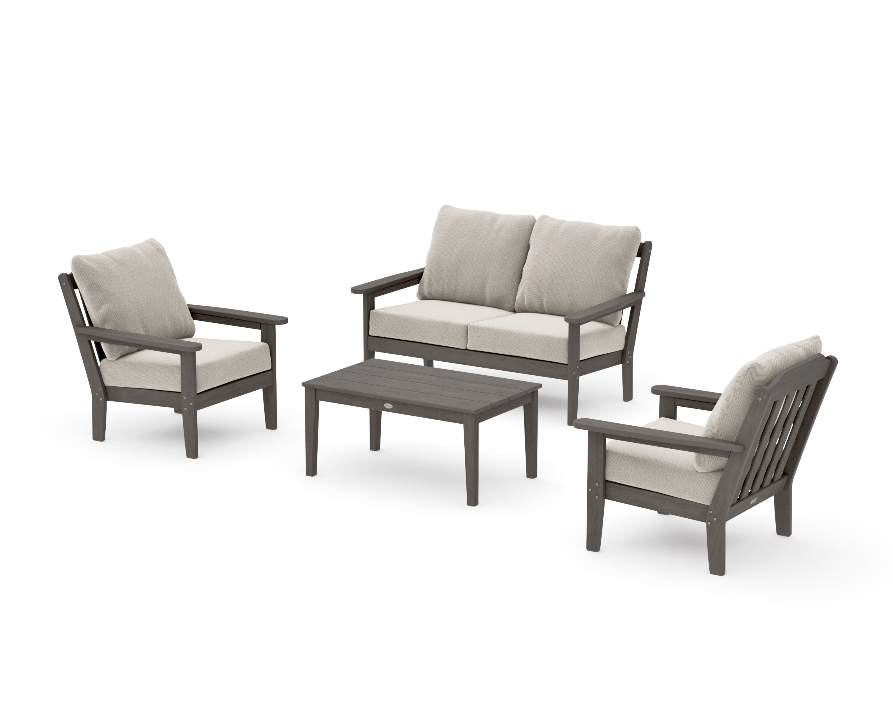 Cottage 4-Piece Deep Seating Set with Loveseat in Driftwood / Dune Burlap