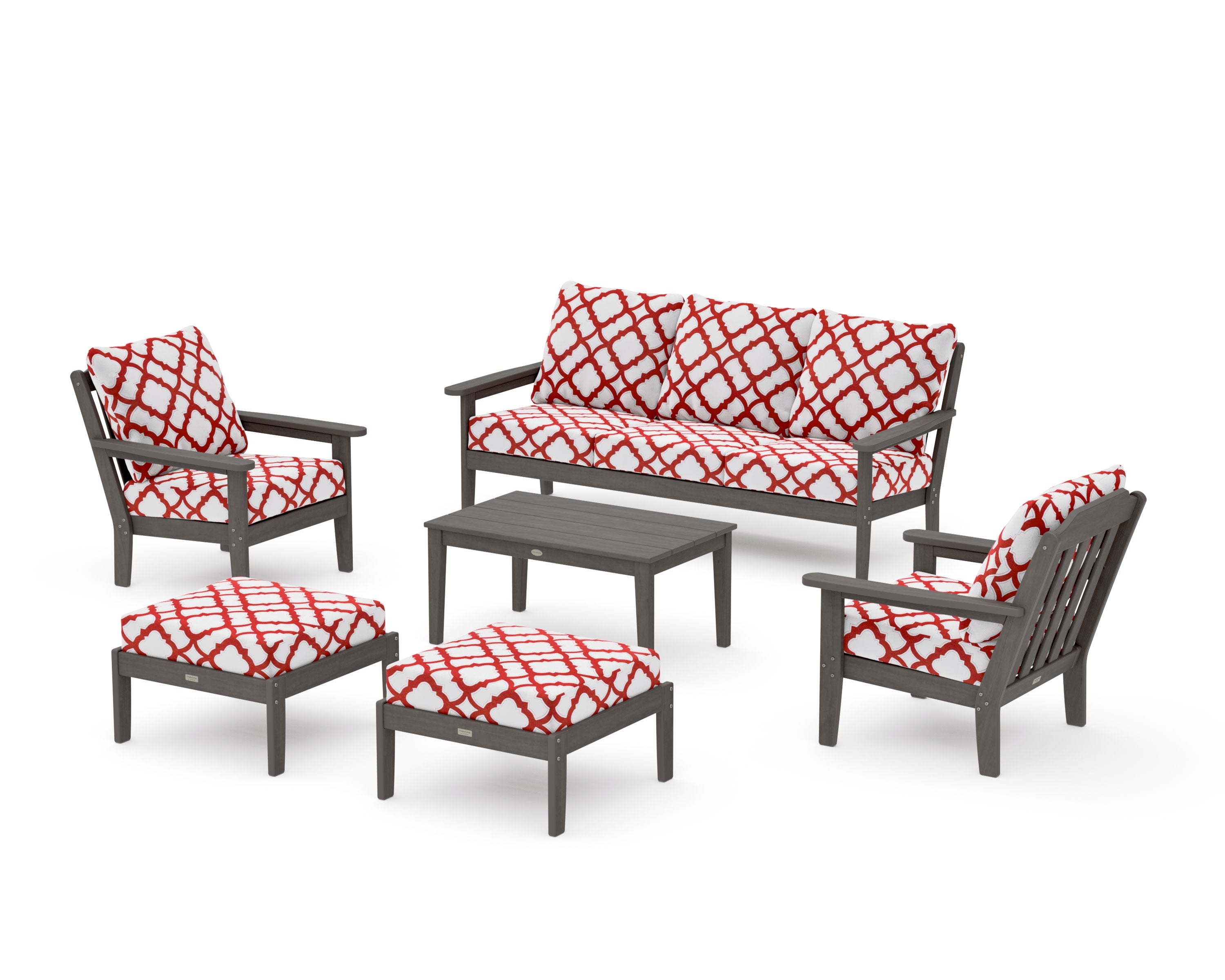 Cottage 6-Piece Lounge Sofa Set in Driftwood / Trellis Crimson