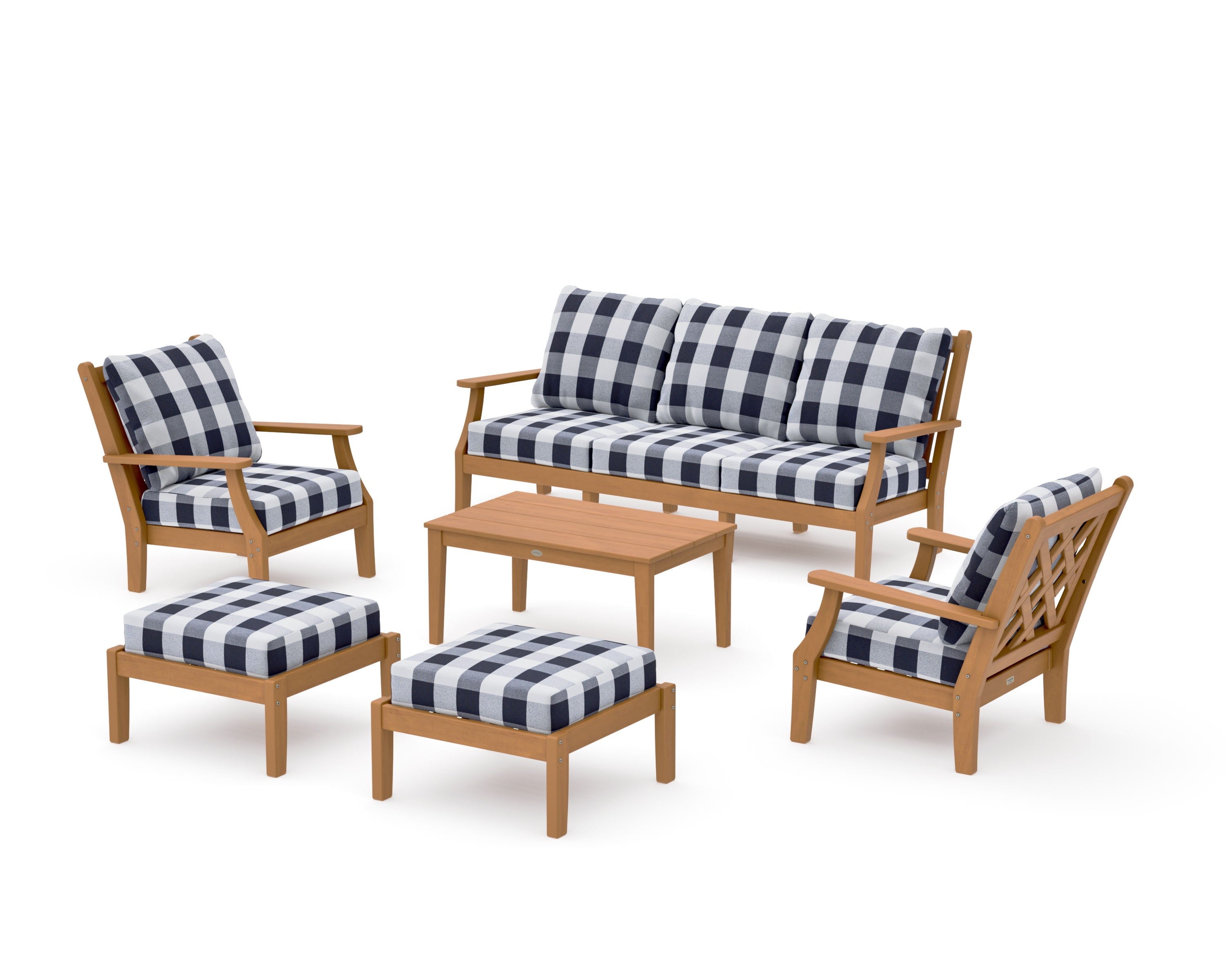 Wovendale 6-Piece Lounge Sofa Set in Natural / Buffalo Plaid Navy