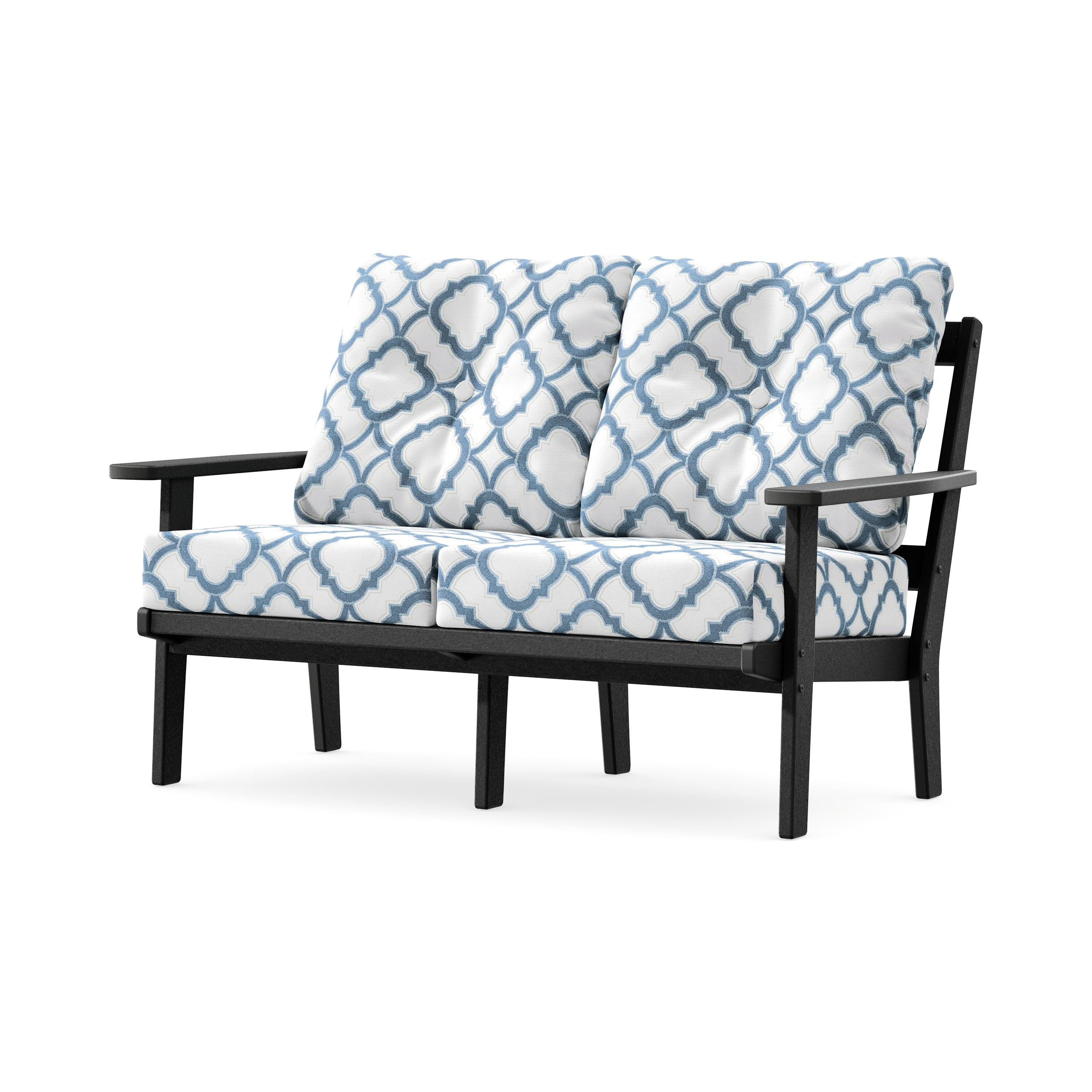 Prairie Deep SeatingLoveseat in Black / Trellis Sky Blue