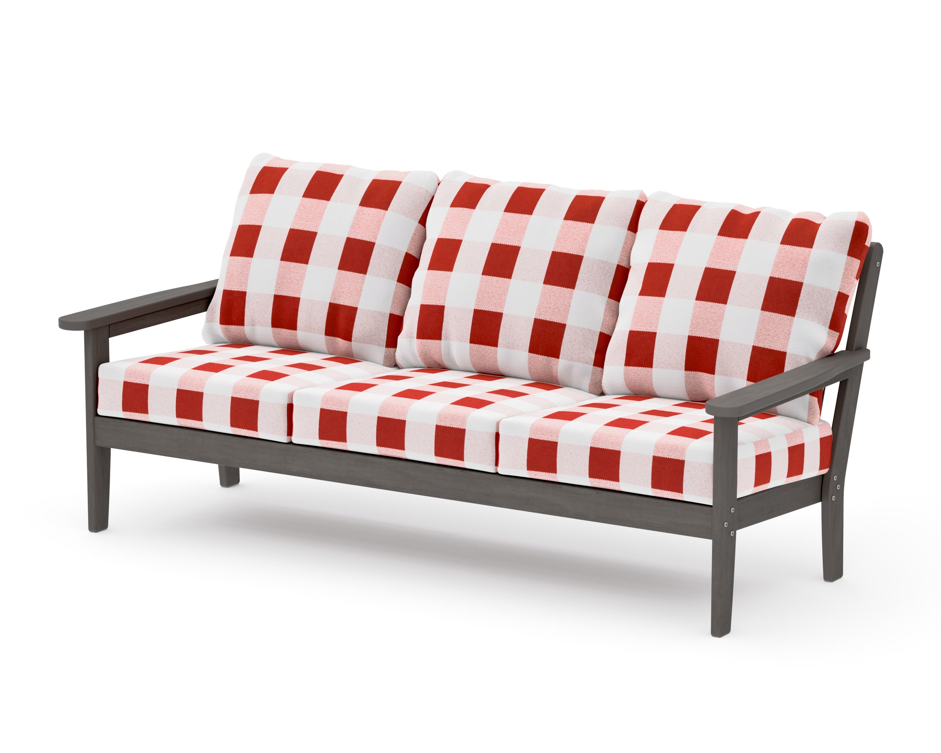Cottage Deep Seating Sofa in Driftwood / Buffalo Plaid Crimson