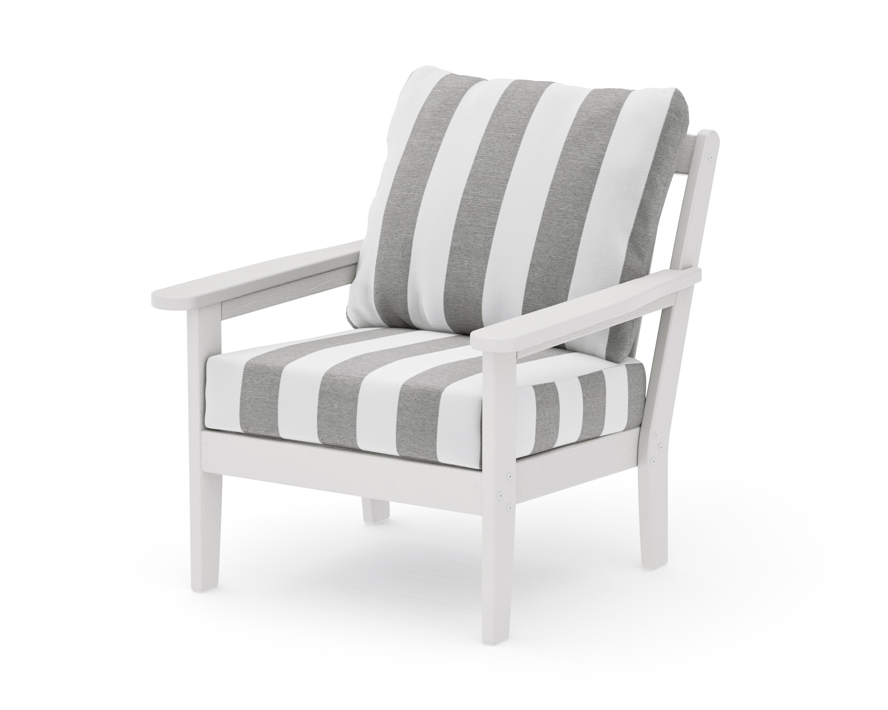 Cottage Deep Seating Chair in Vintage White / Cabana Stripe Grey Mist