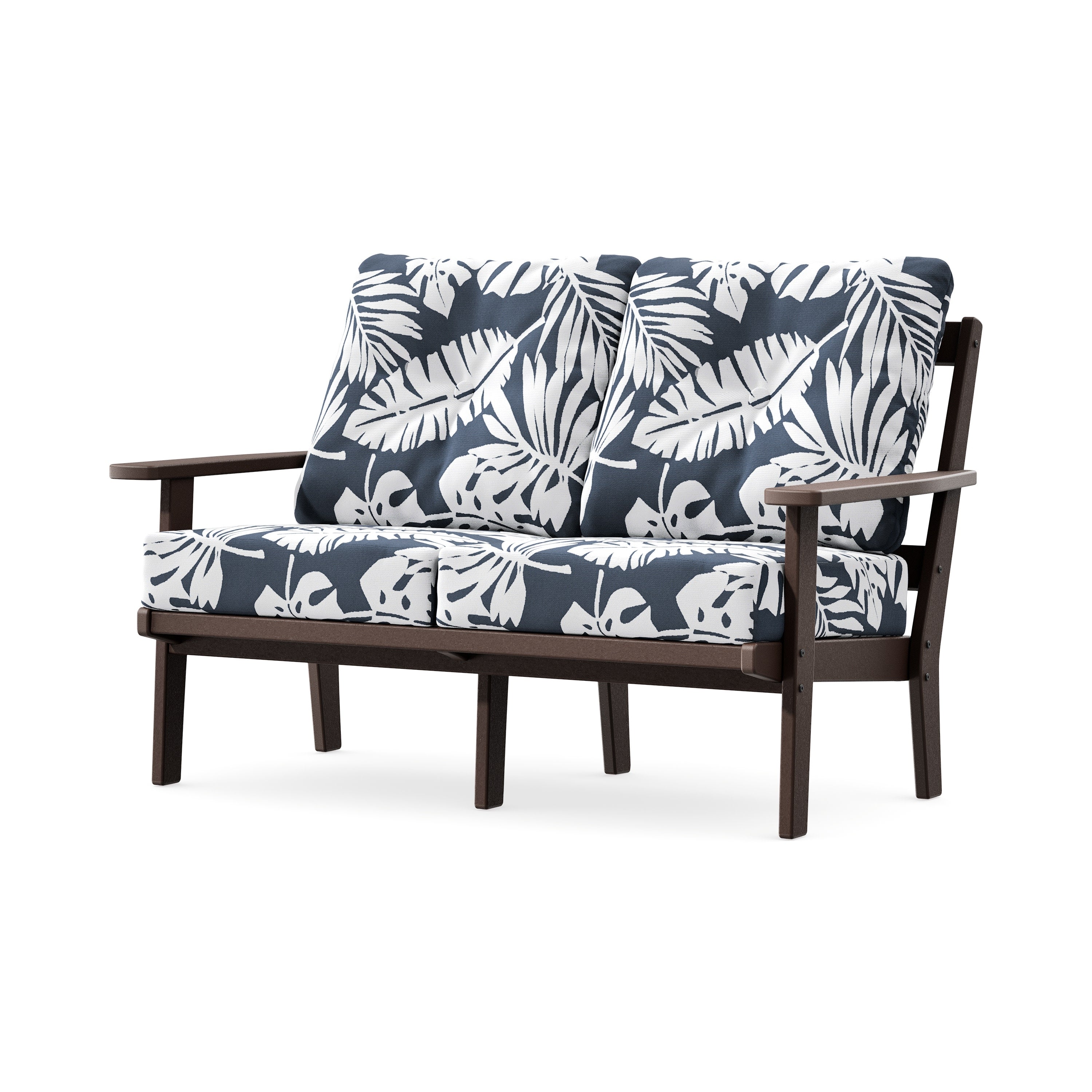 Prairie Deep SeatingLoveseat in Mahogany / Leaf Marine Indigo