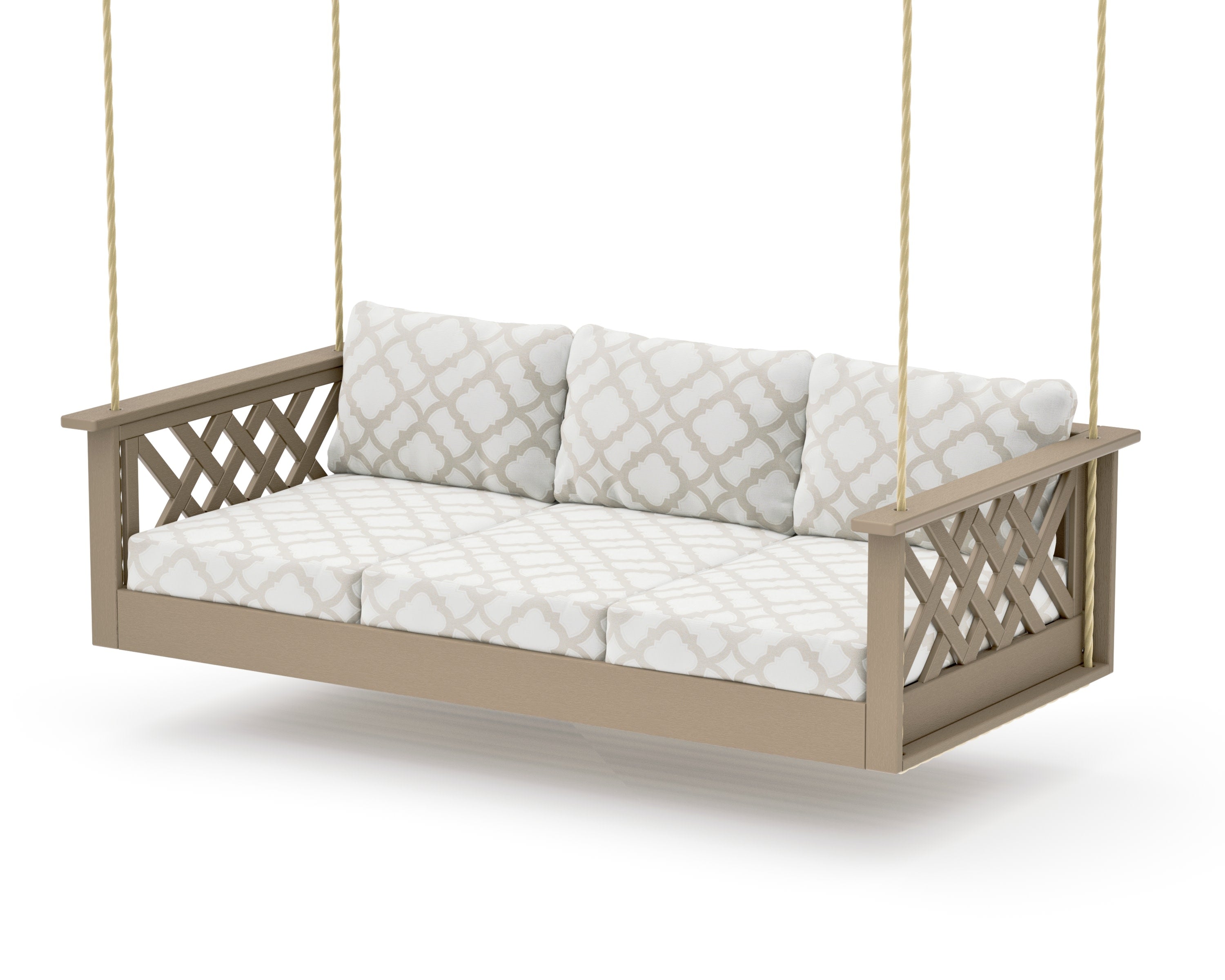 Wovendale Daybed Swing in Vintage Sahara / Trellis Dune Burlap