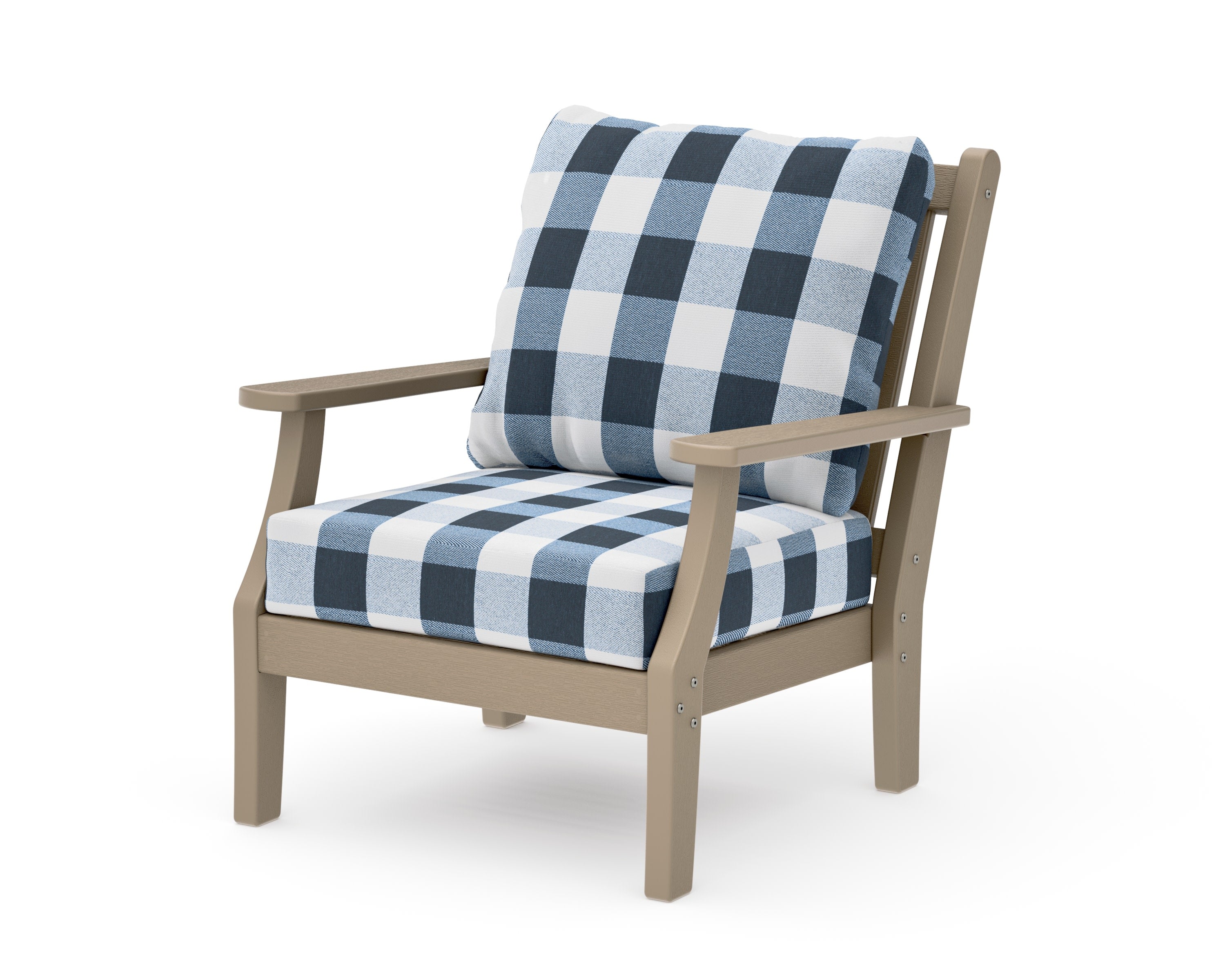 Wovendale Deep Seating Chair in Vintage Sahara / Buffalo Plaid Marine Indigo