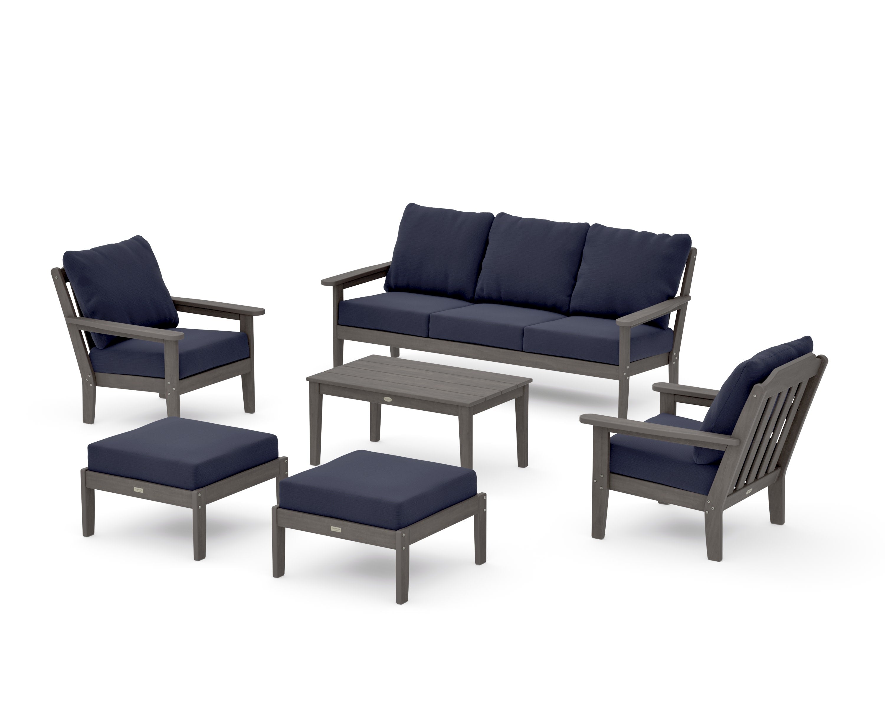 Cottage 6-Piece Lounge Sofa Set in Driftwood / Navy Linen