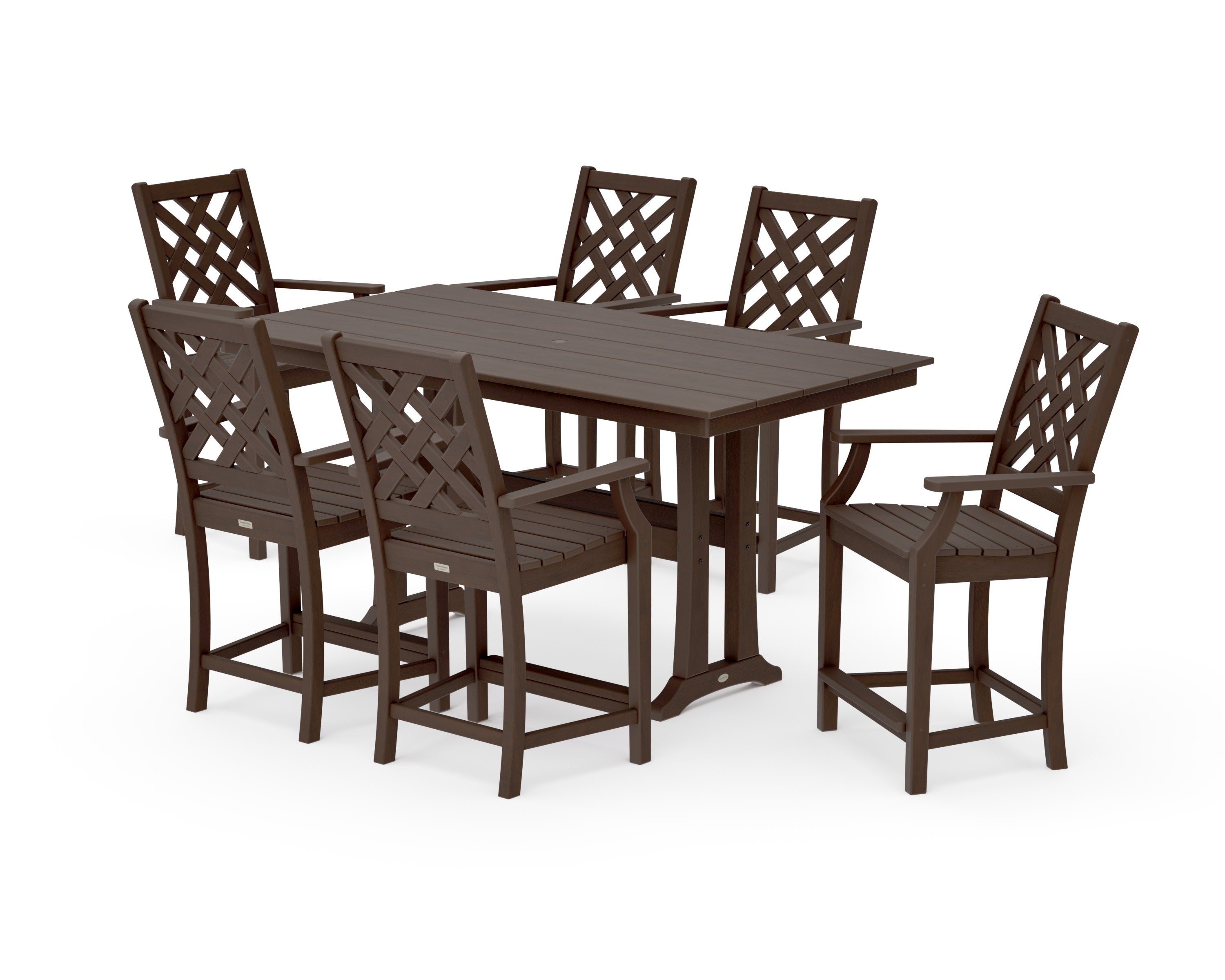 Wovendale Arm Chair 7-Piece Farmhouse Counter Set with Trestle Legs in Kona