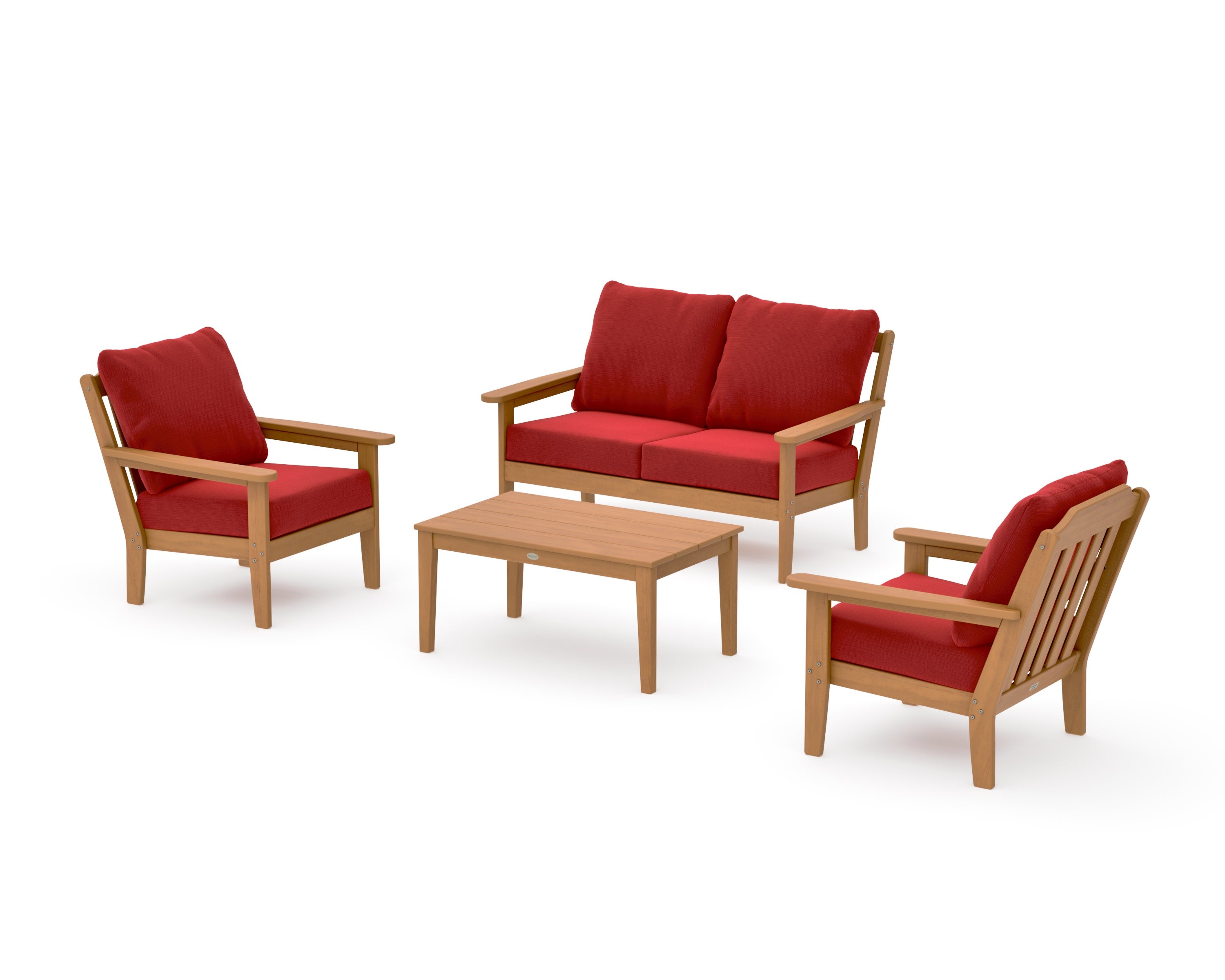 Cottage 4-Piece Deep Seating Set with Loveseat in Natural / Crimson Linen