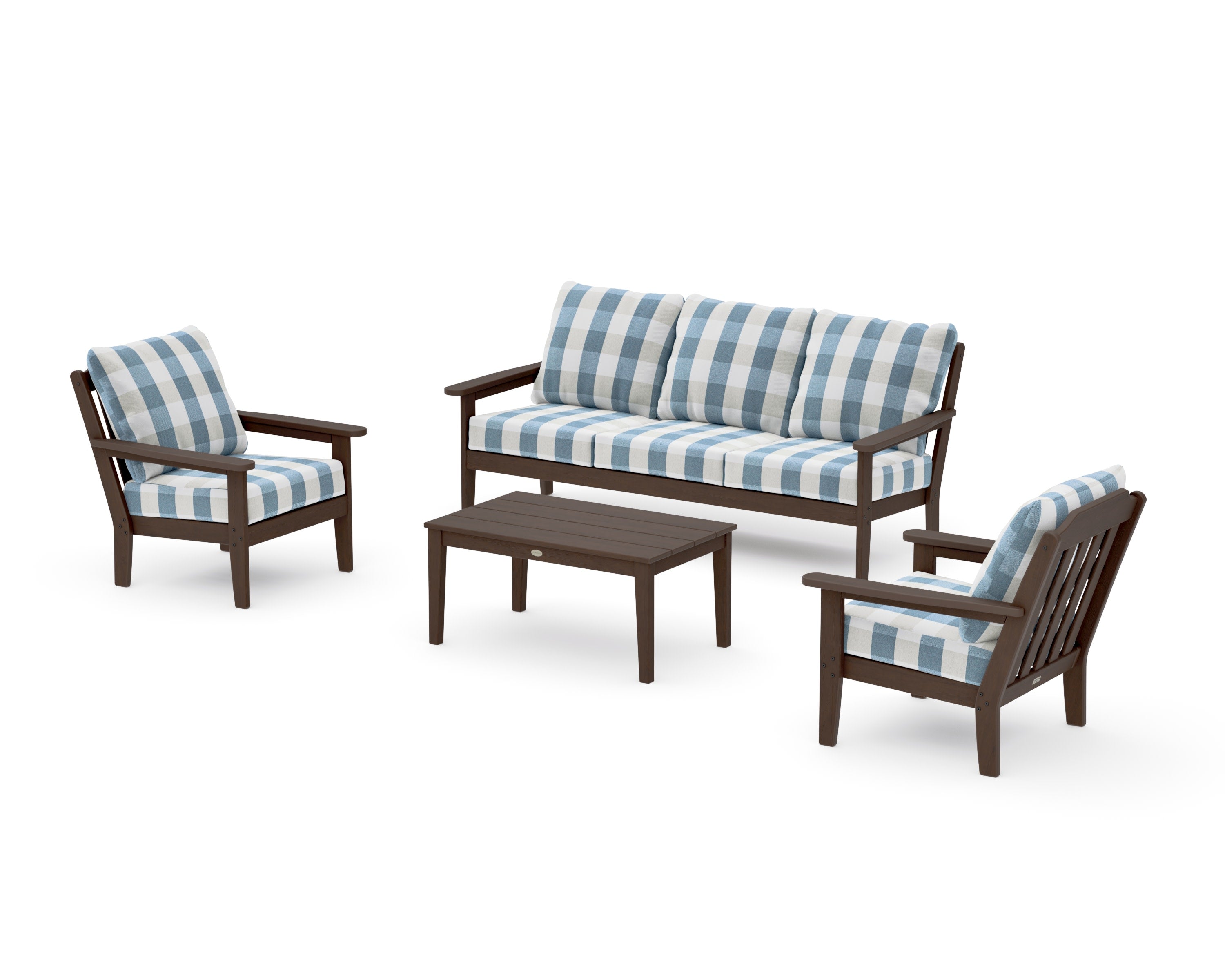 Cottage 4-Piece Deep Seating Set with Sofa in Kona / Buffalo Plaid Sky Blue