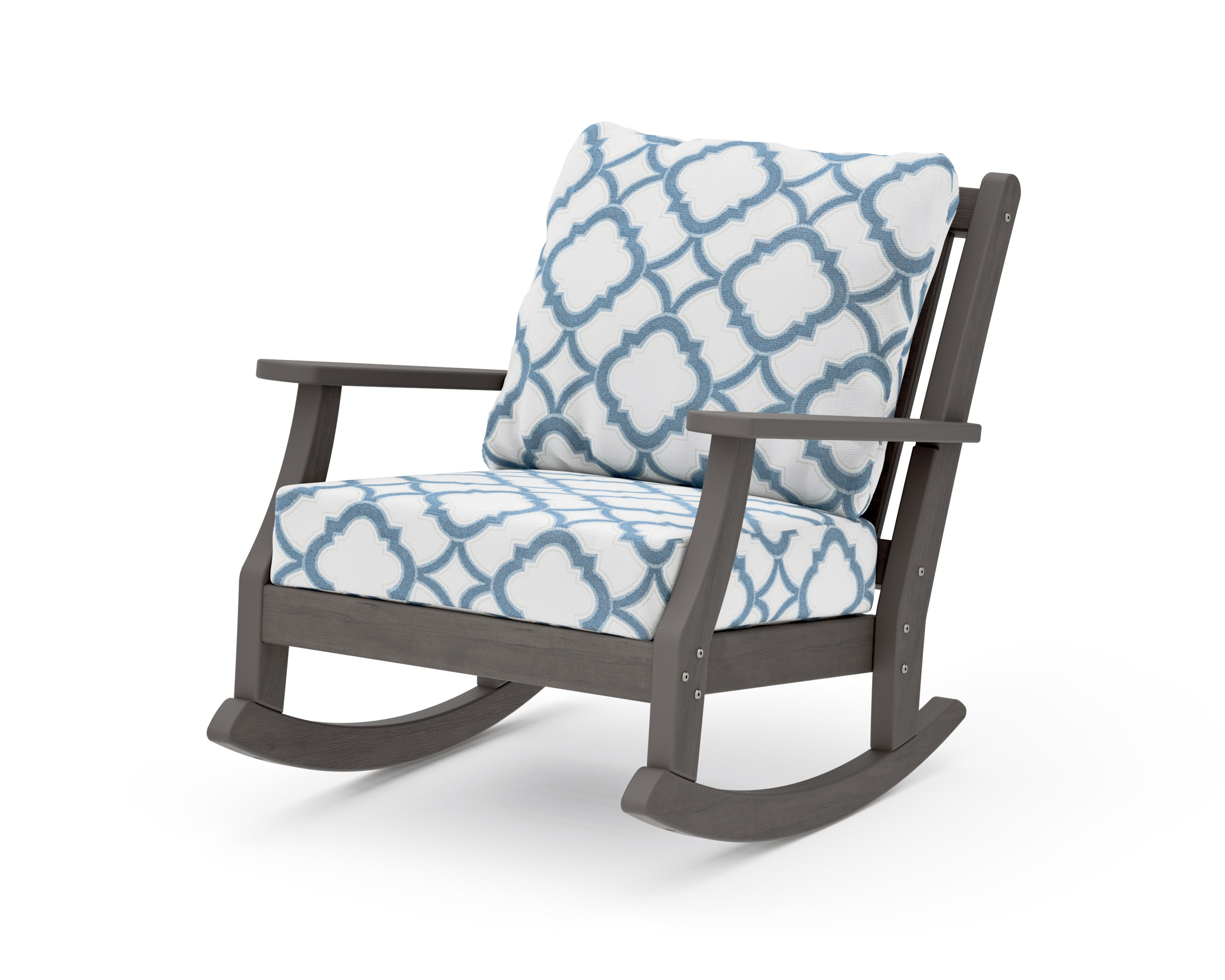 Wovendale Deep Seating Rocking Chair in Driftwood / Trellis Sky Blue