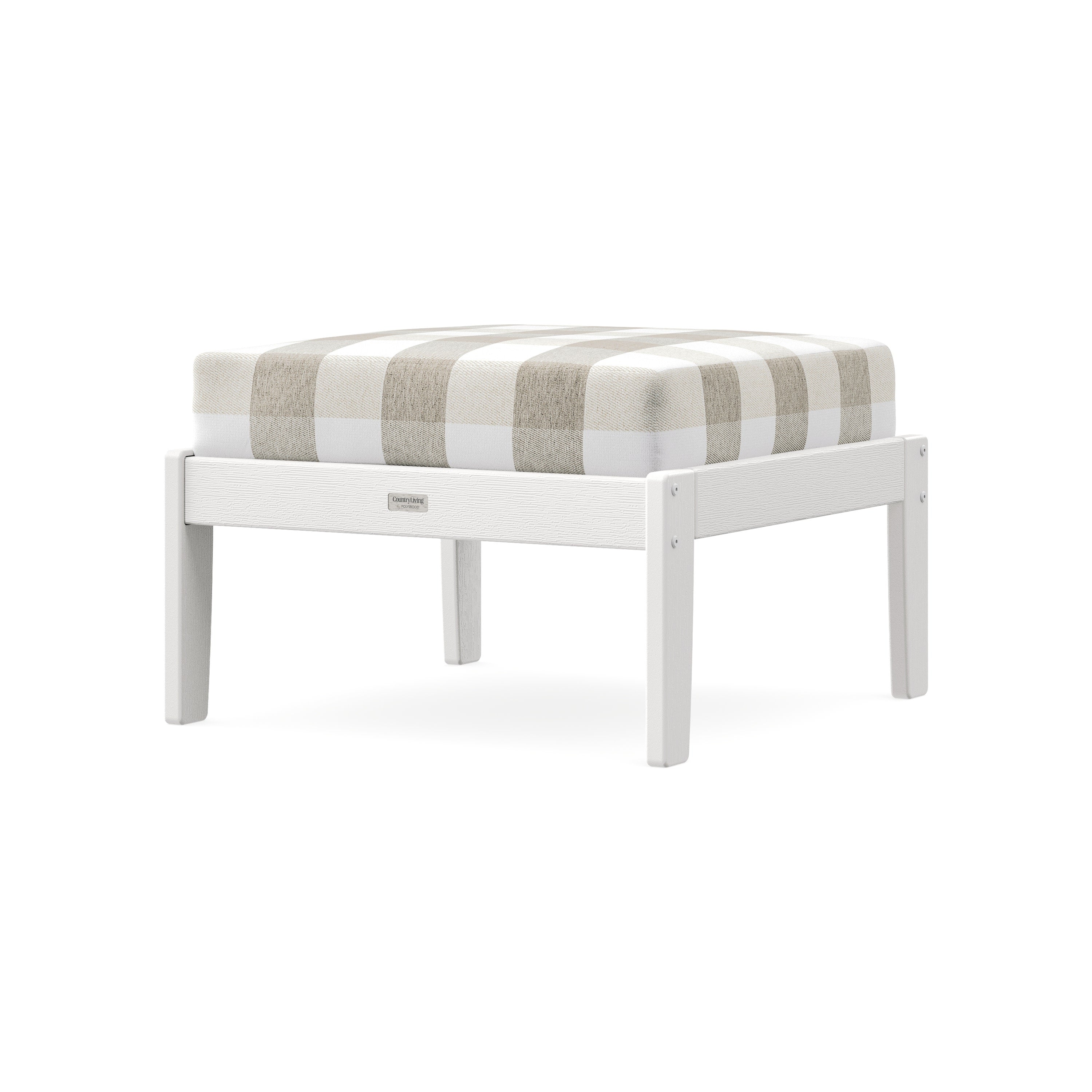 Cottage Deep Seating Ottoman in Vintage White / Buffalo Plaid Dune Burlap