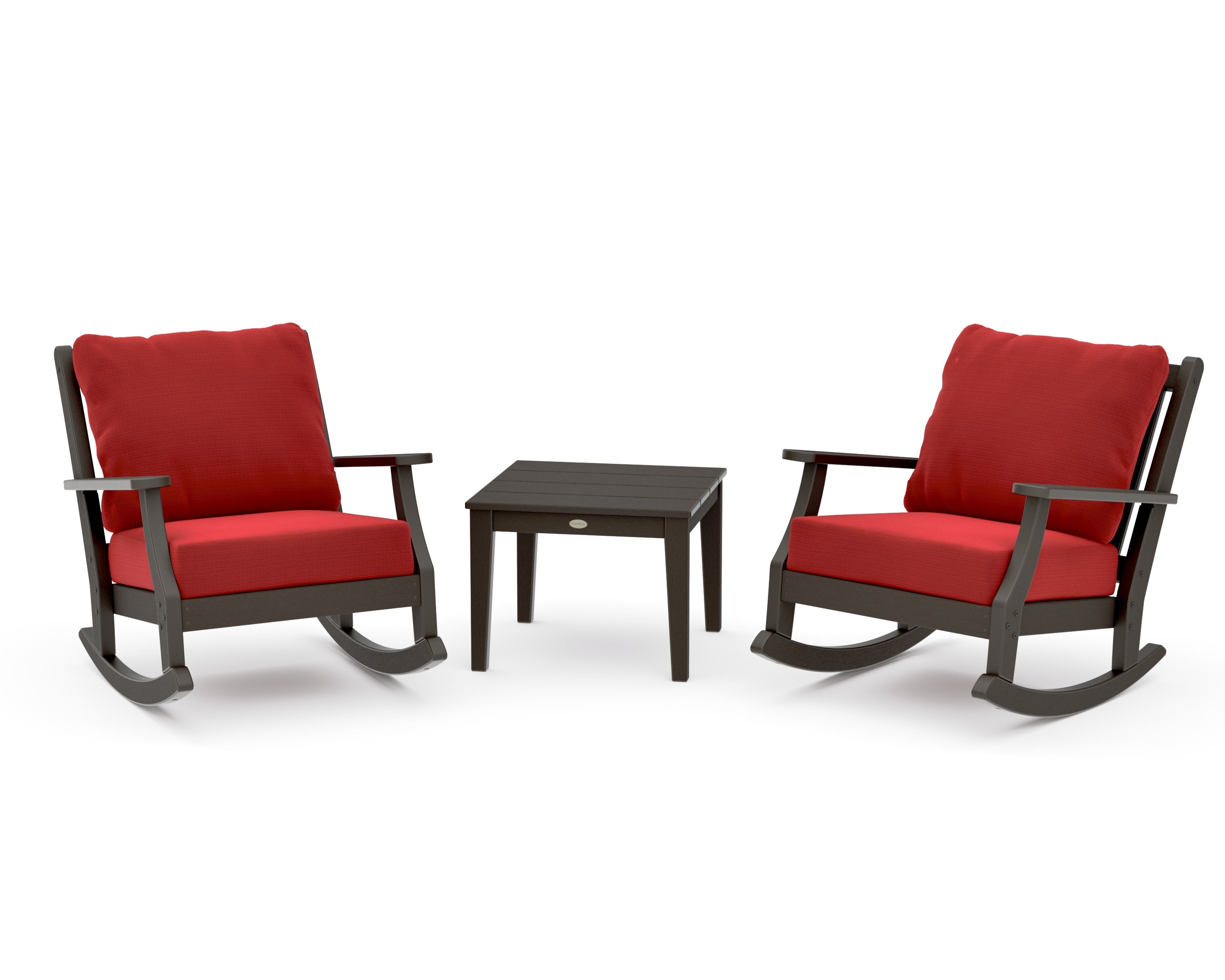 Wovendale 3-Piece Deep Seating Rocker Set in Vintage Coffee / Crimson Linen