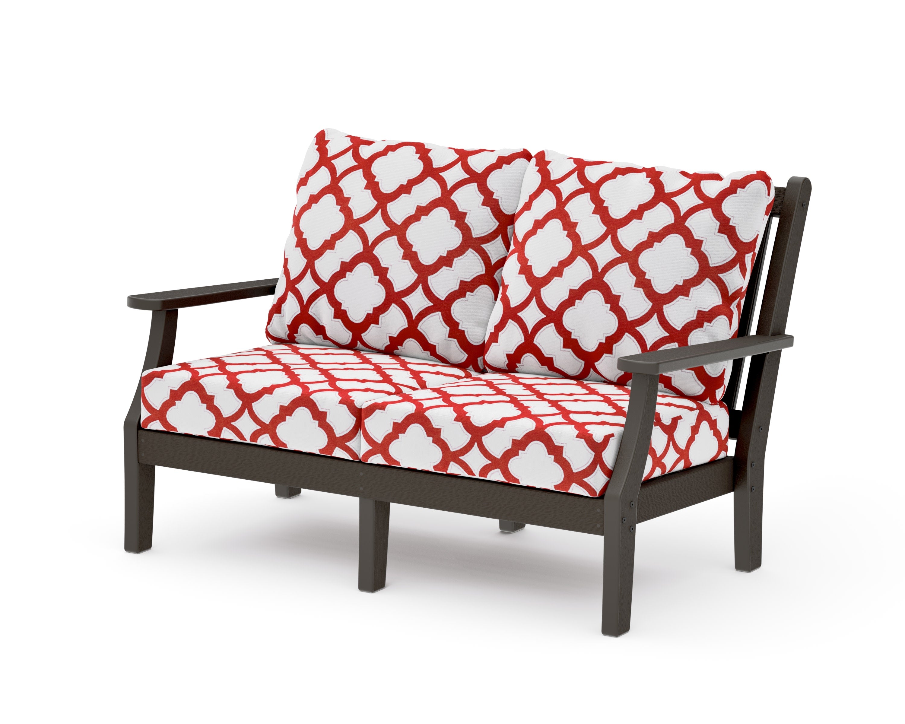 Wovendale Deep Seating Loveseat in Vintage Coffee / Trellis Crimson