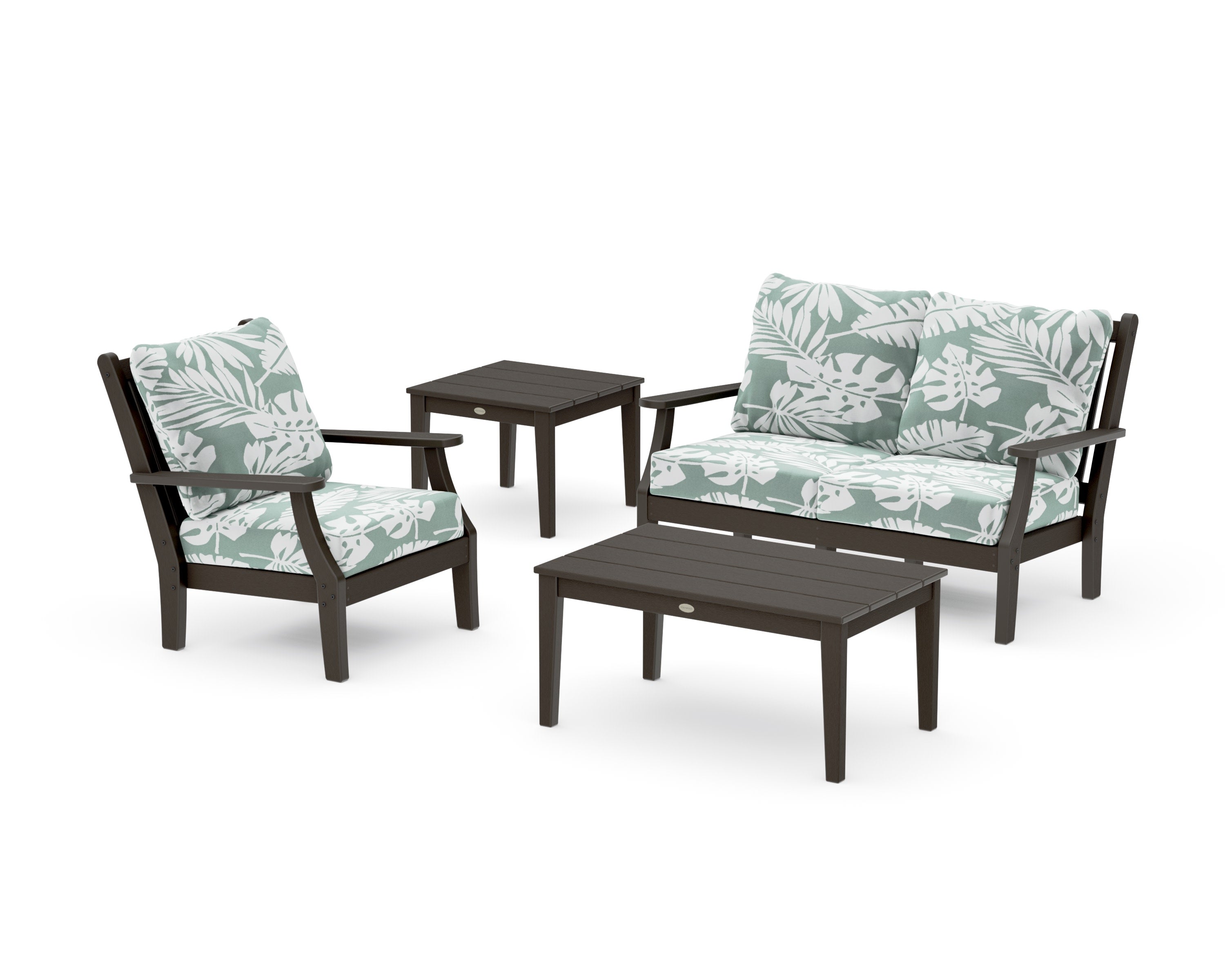 Wovendale 4-Piece Deep Seating Set in Vintage Coffee / Leaf Glacier Spa