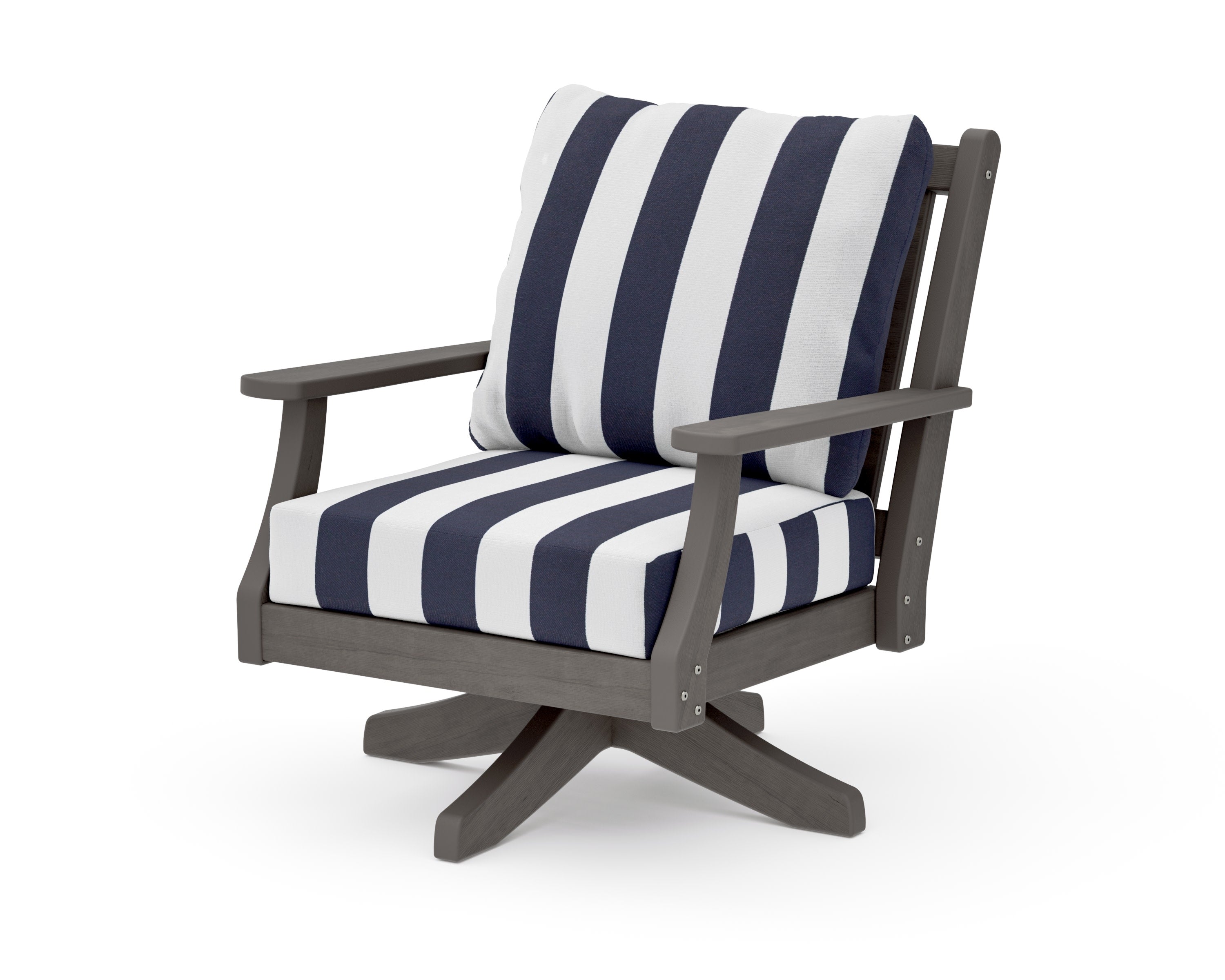 Wovendale Deep Seating Swivel Chair in Driftwood / Cabana Stripe Navy