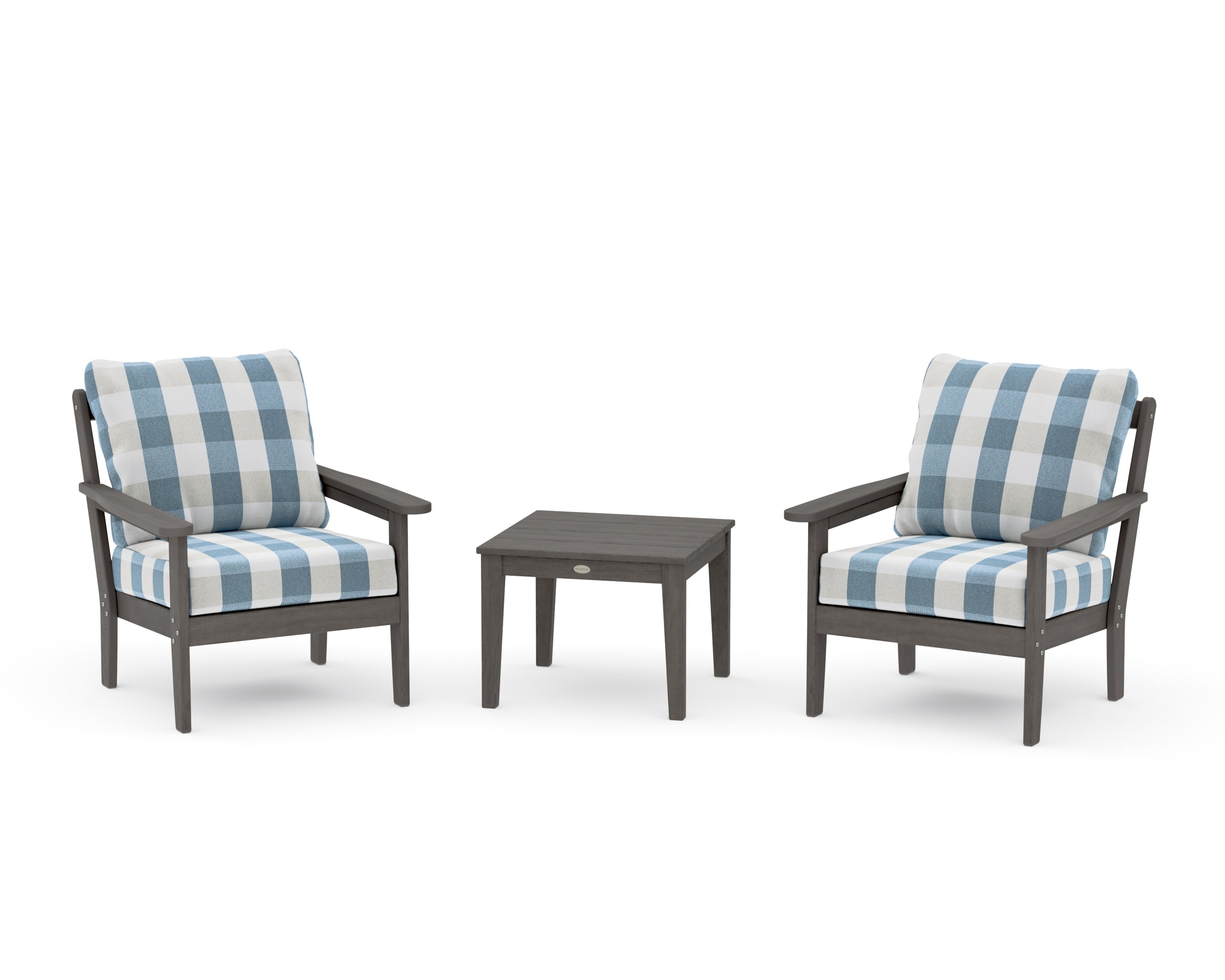 Cottage 3-Piece Deep Seating Set in Driftwood / Buffalo Plaid Sky Blue